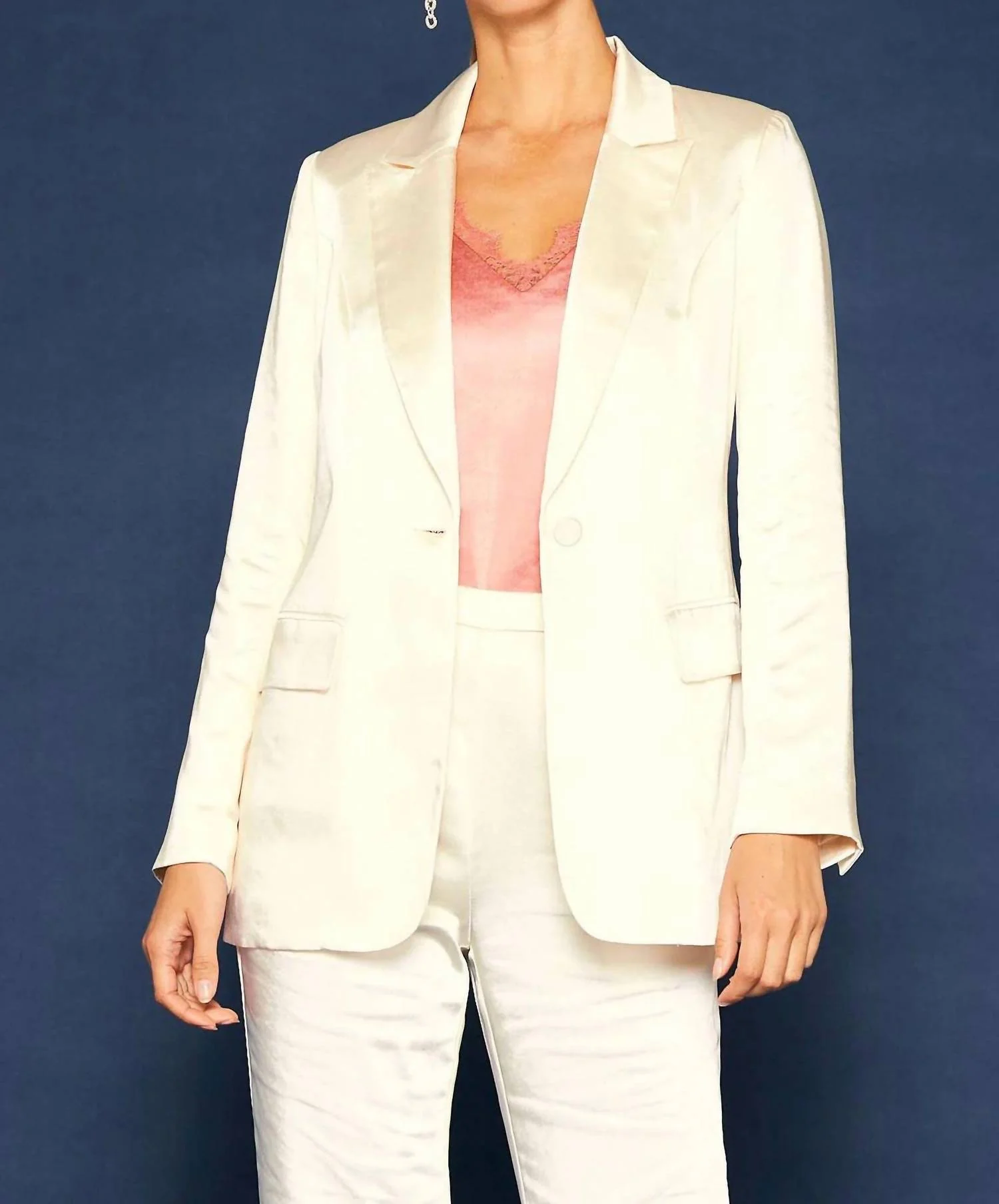 Dull Satin Blazer In Cream