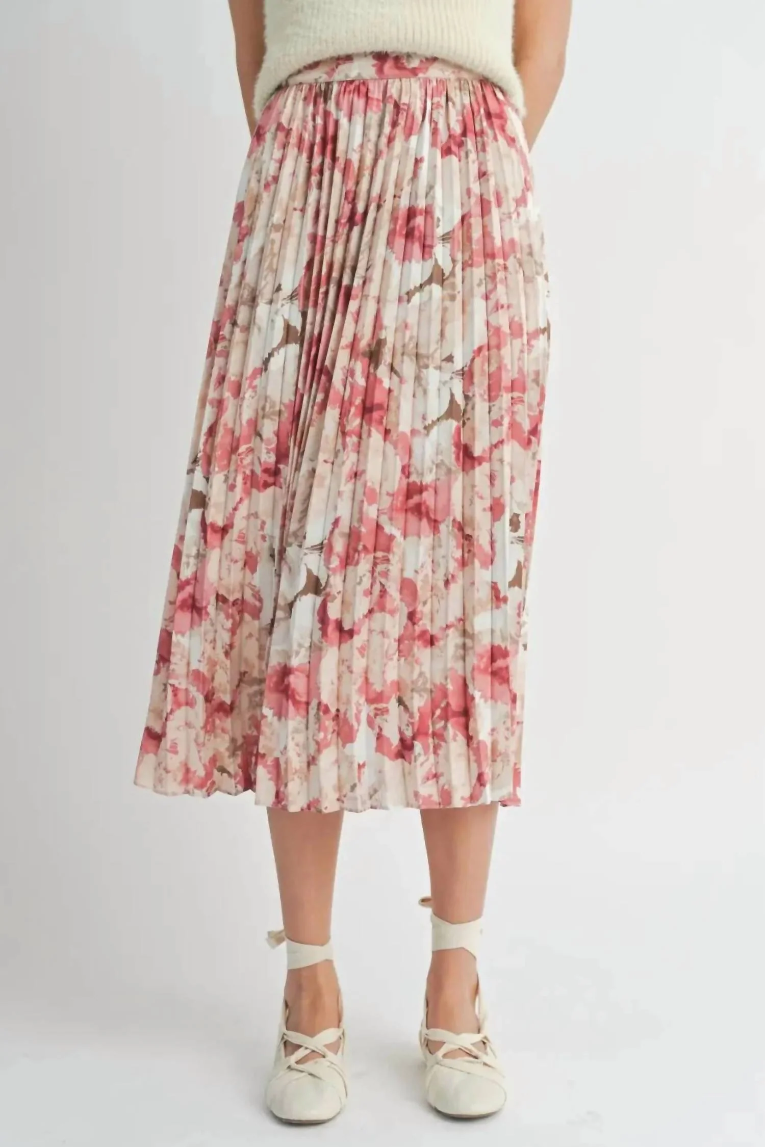 Girls Dinner Pleated Skirt In Pink Floral
