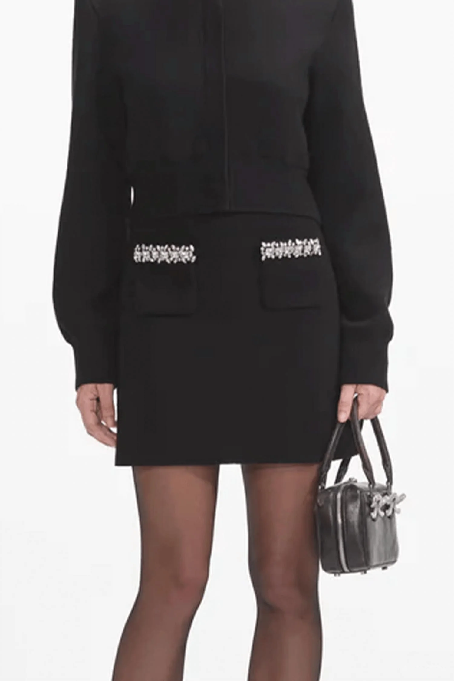 Knit Embellished Mini Skirt In Black