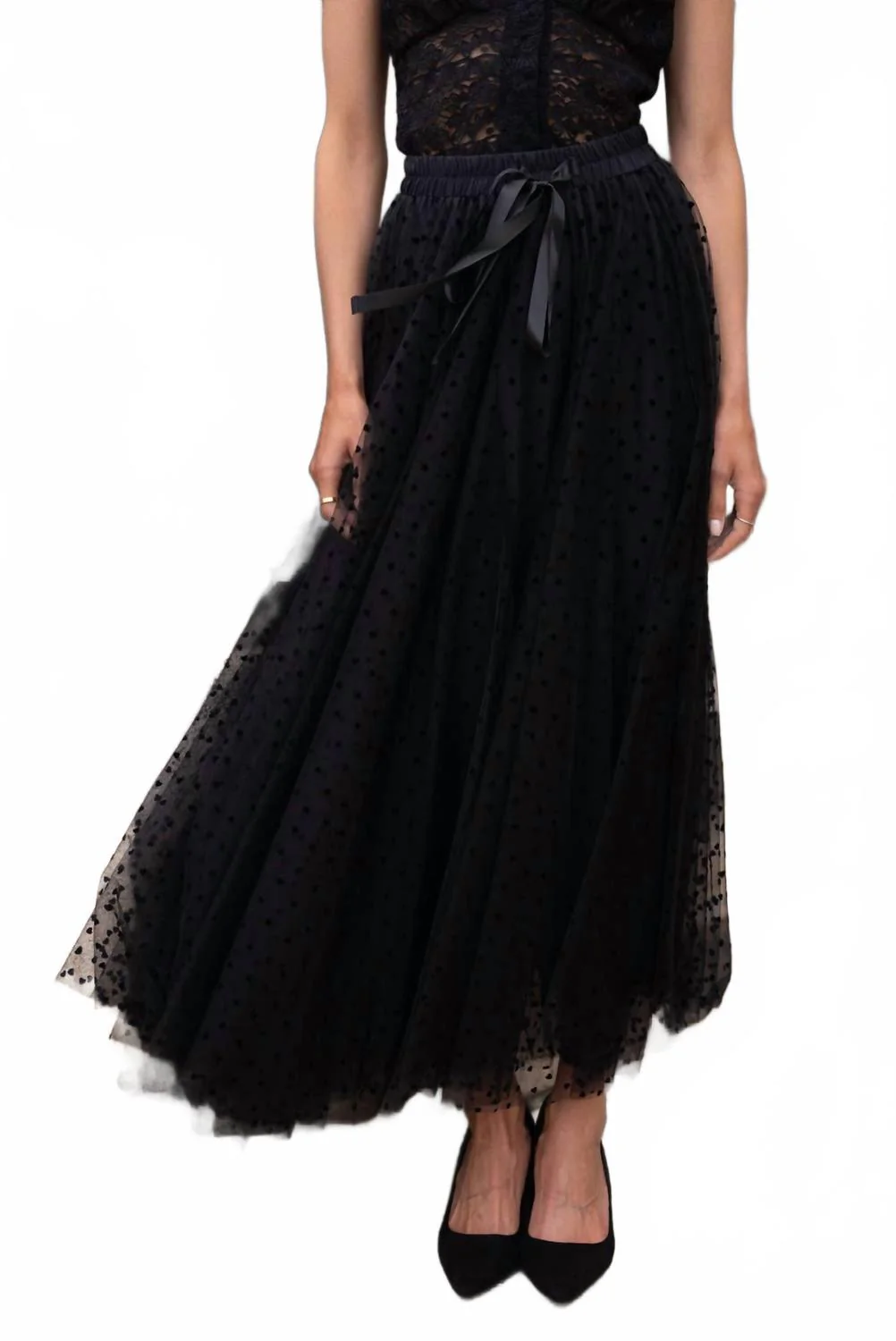 Aria Heart Print Tulle Skirt In Black