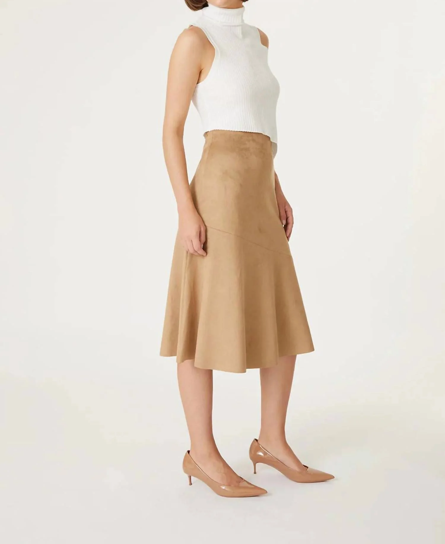 Roan Faux Suede Midi Skirt In Golden
