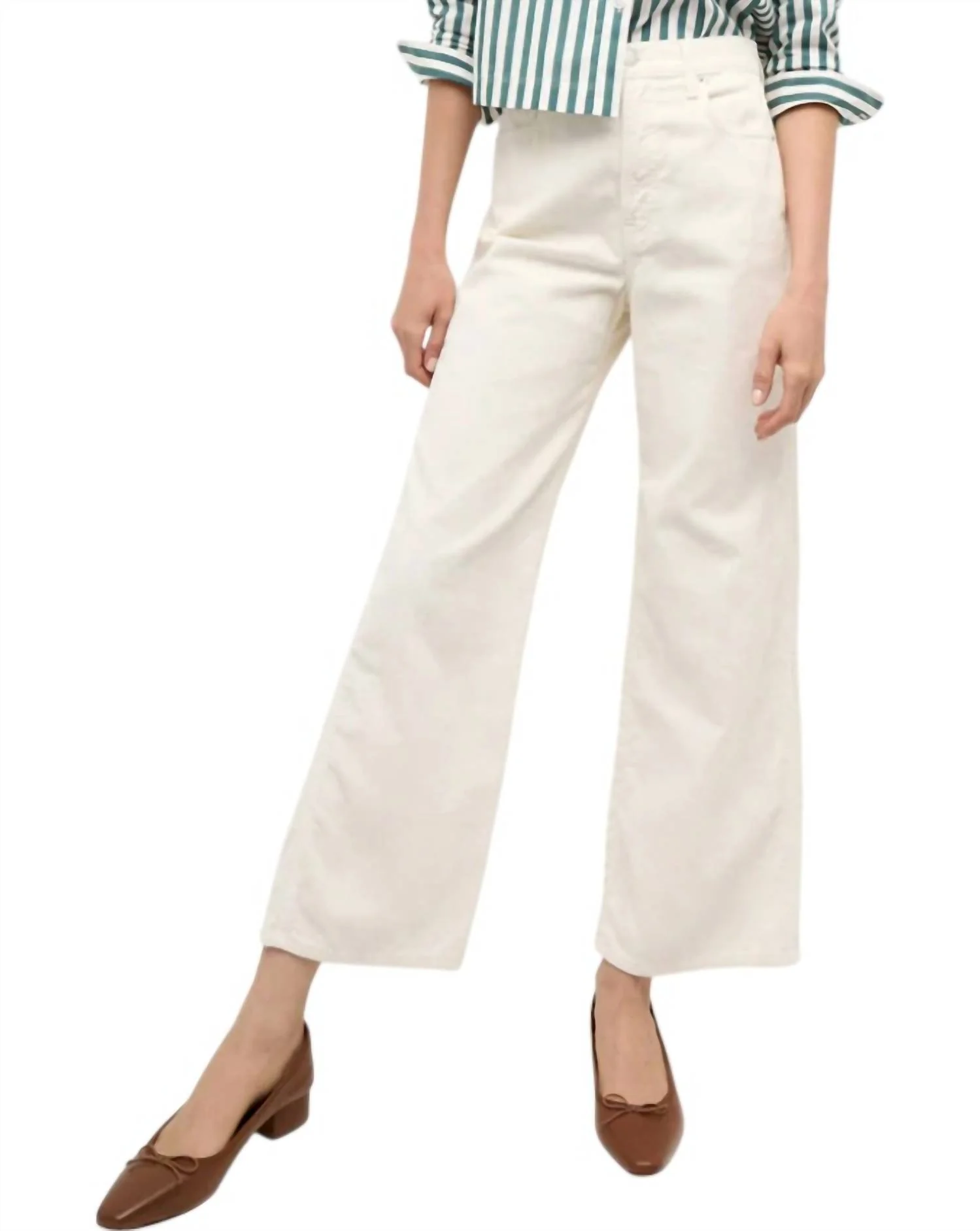 Taylor Cropped High Wide Leg Cord Pants In Ecru