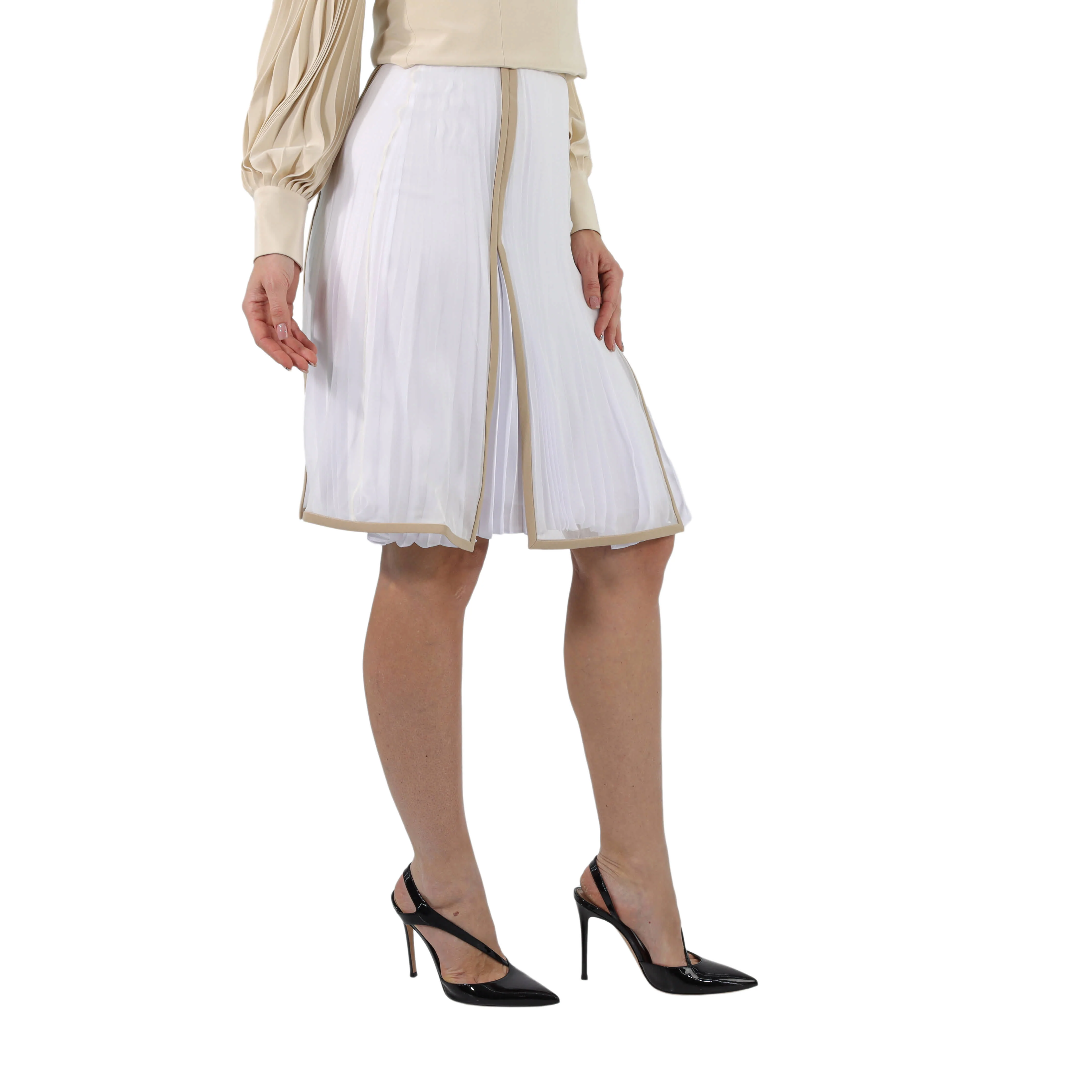 Burberry Ladies Silk Pleated Skirt In Magnolia