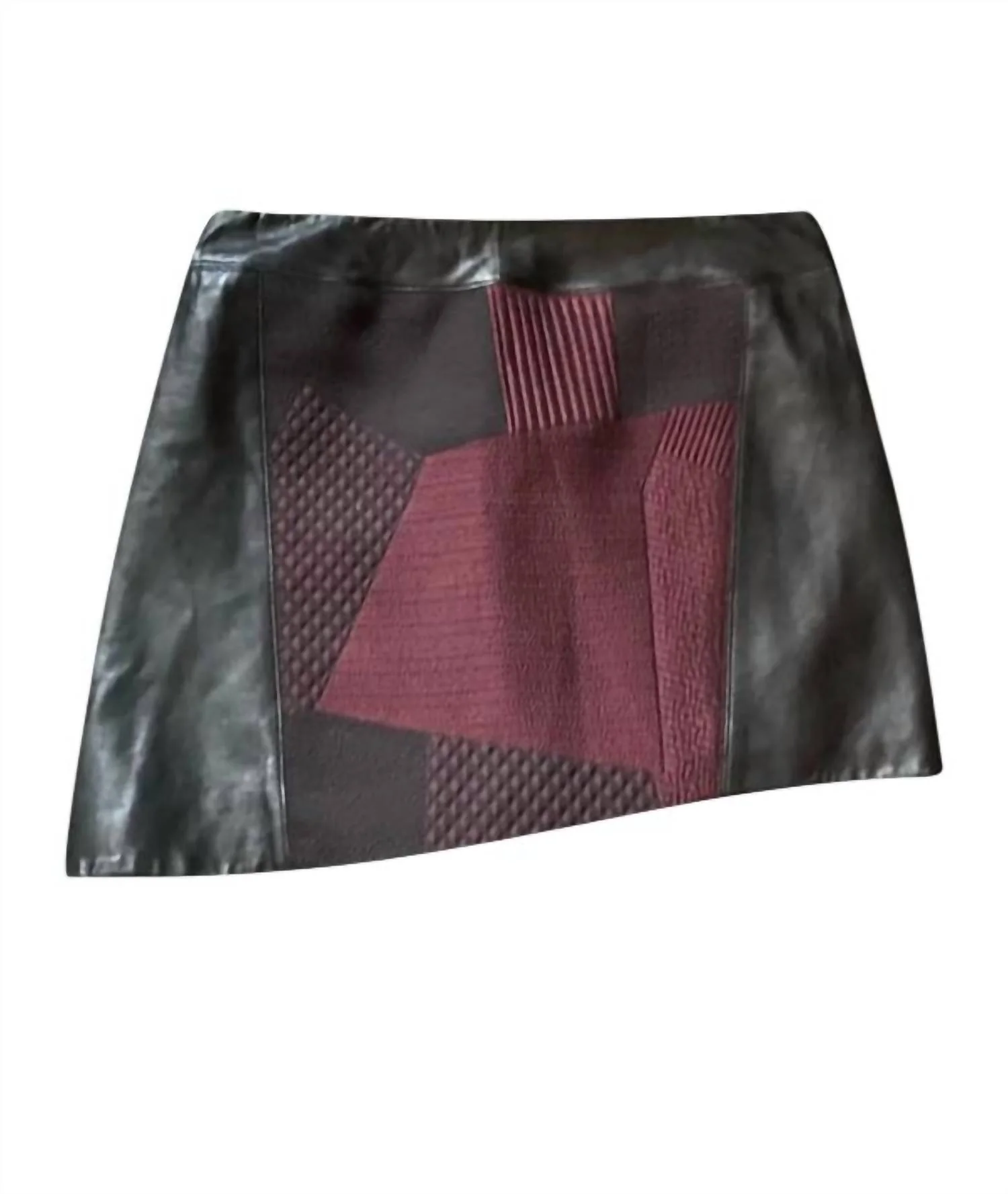 Pre-Loved Women's Cloth And Leather Skirt In Black And Burgundy