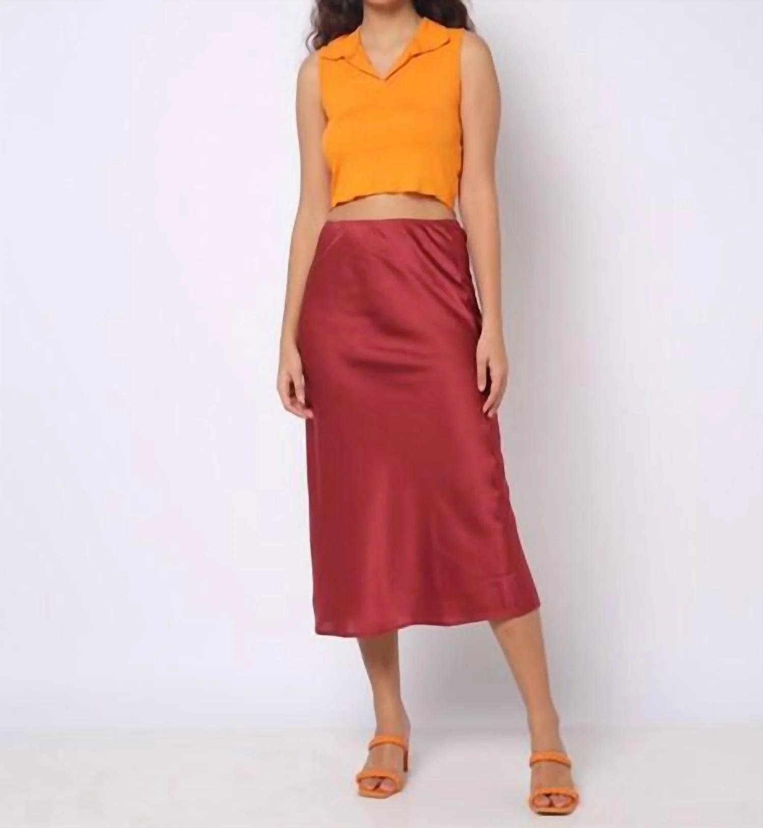 Satin Midi Skirt Wine