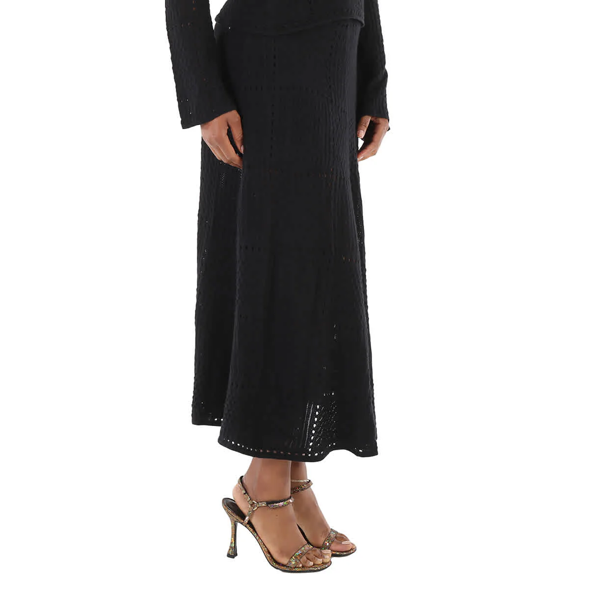 Chloe Ladies Black Full Kniited Midi Skirt, Size Small