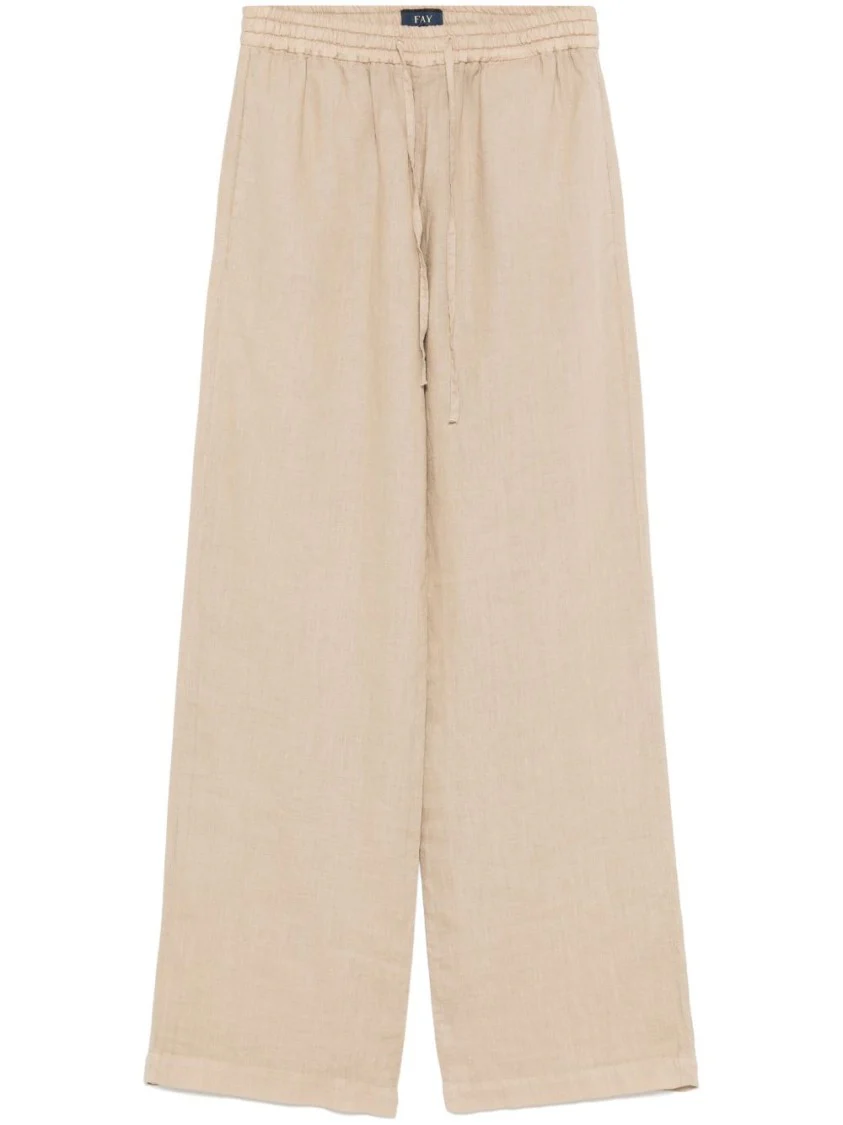 Light Beige Jeans With Elasticated Drawstring Waistband And Functional Pockets