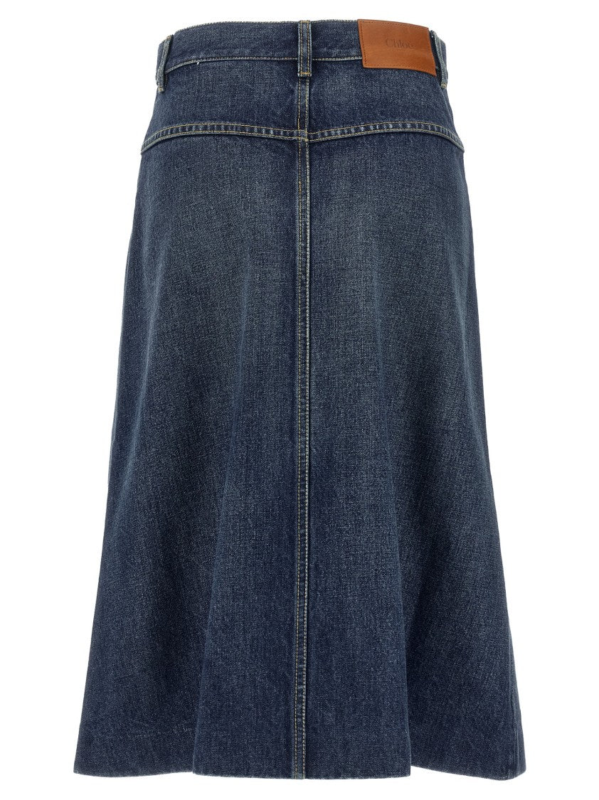 Delavé Cotton Denim Midi Skirt