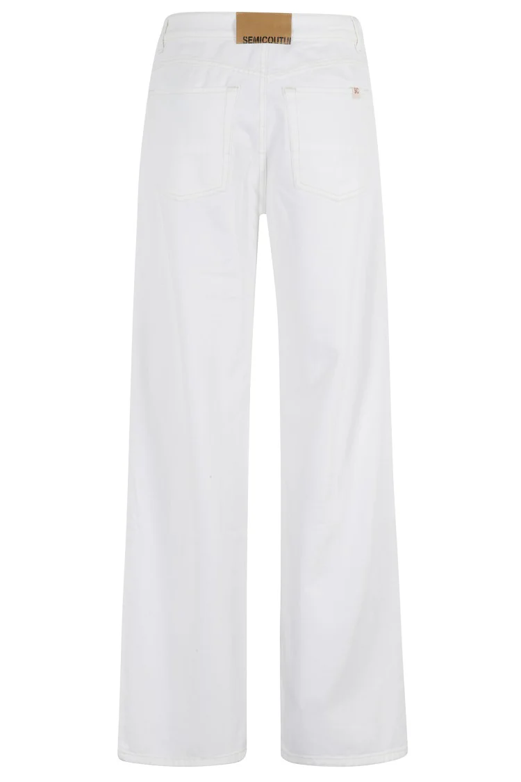 Sarah Wide-Leg White Jeans With Branded Detailing