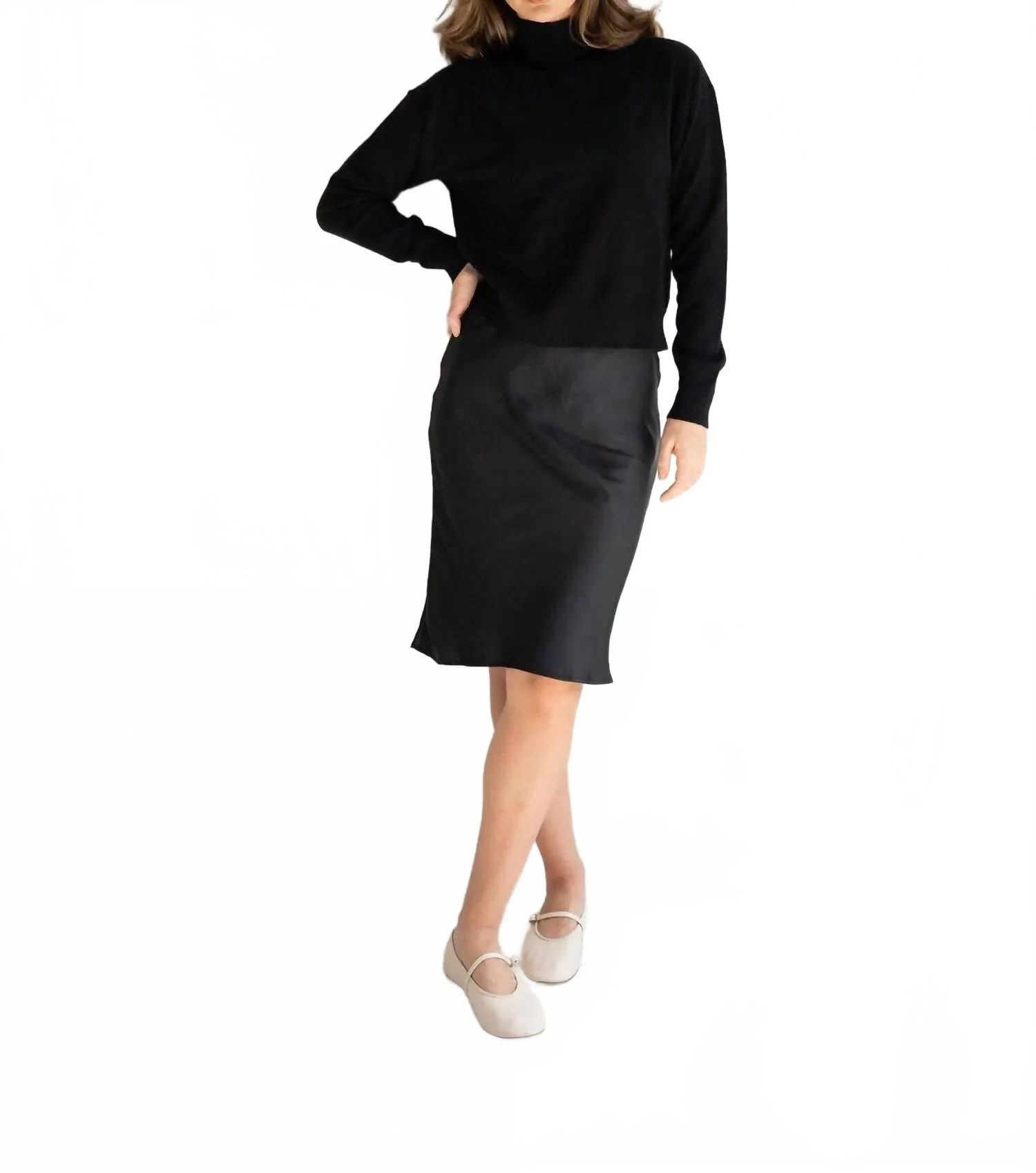 Petite Length Slip Skirt In Black