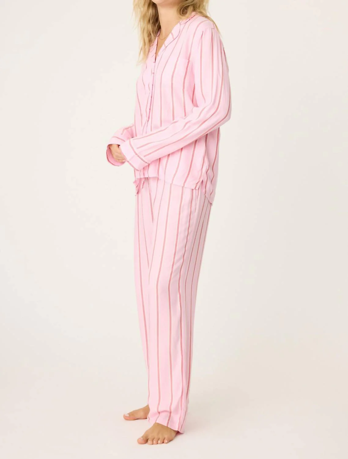 Stripe Hype Pajama Set In Candy Pink
