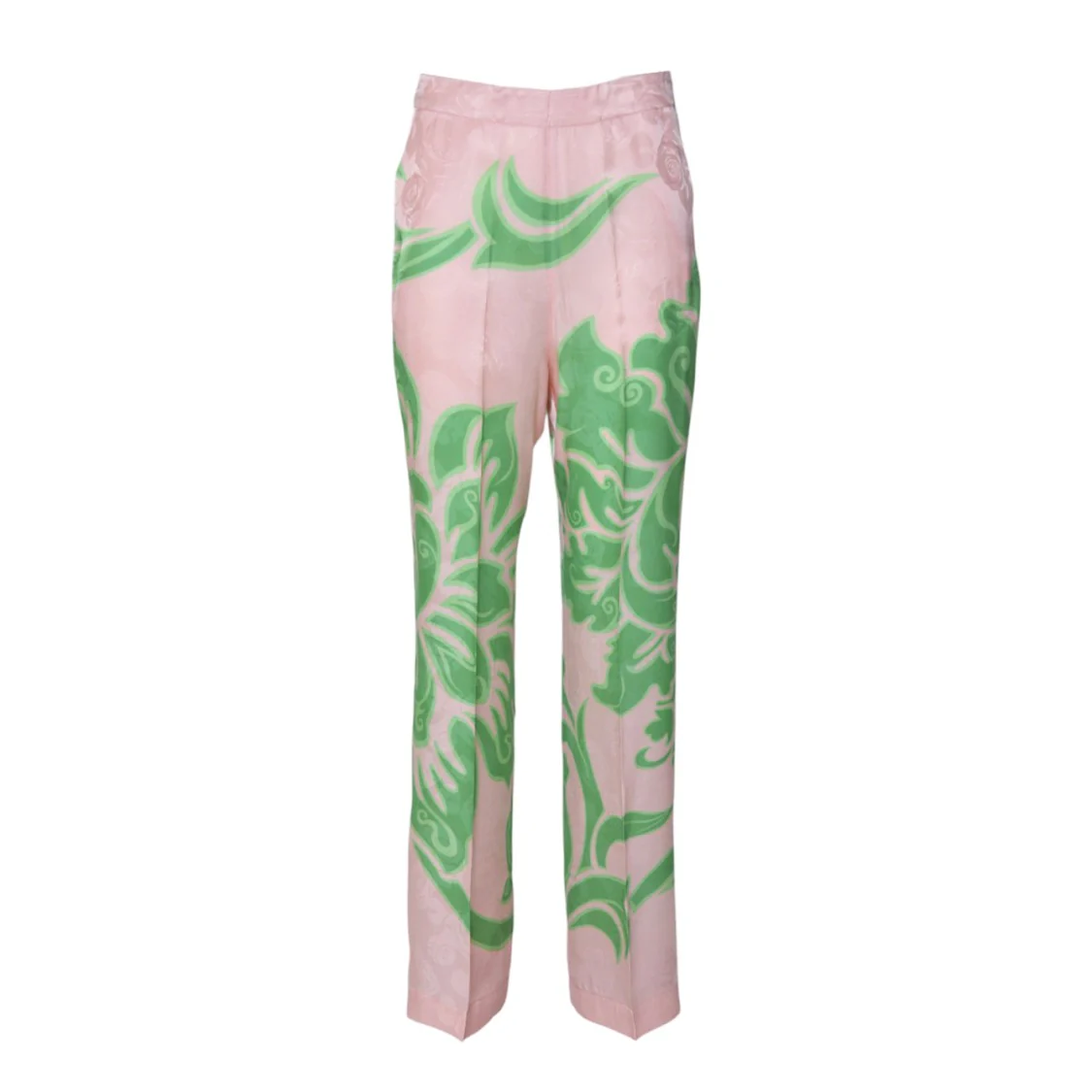 Pink And Green Printed Viscose-Silk Trousers