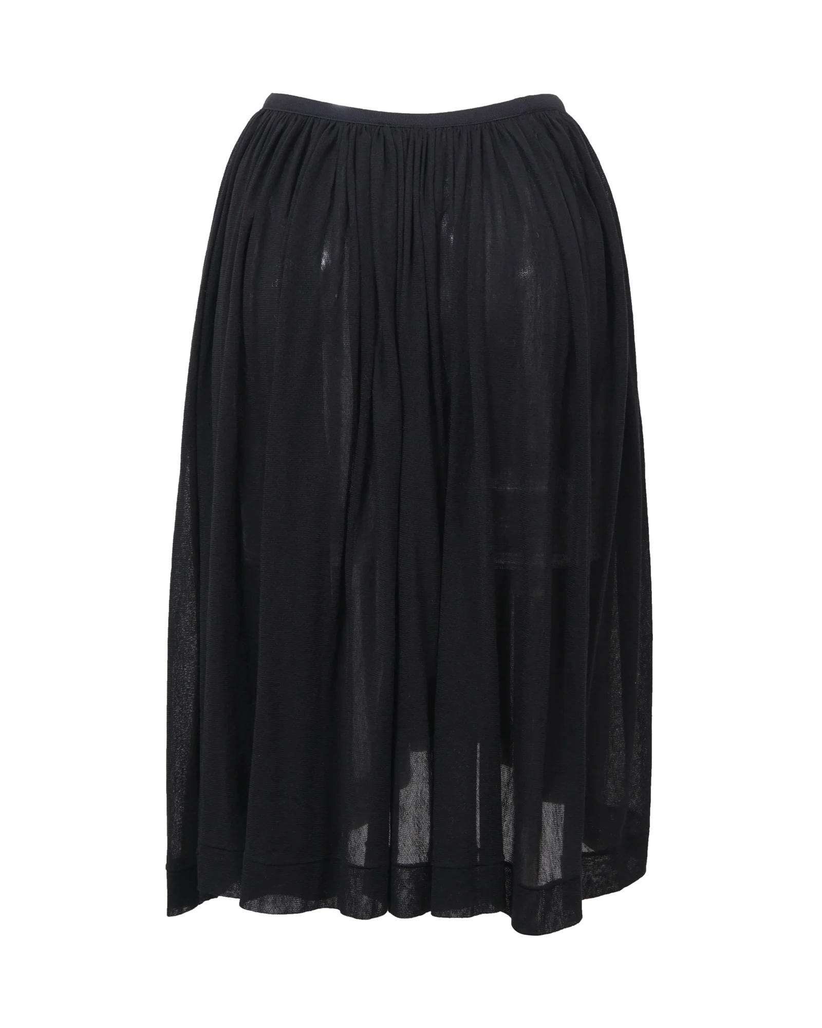Yohji Yamamoto Knee Length Shirred Skirt in Black Cotton