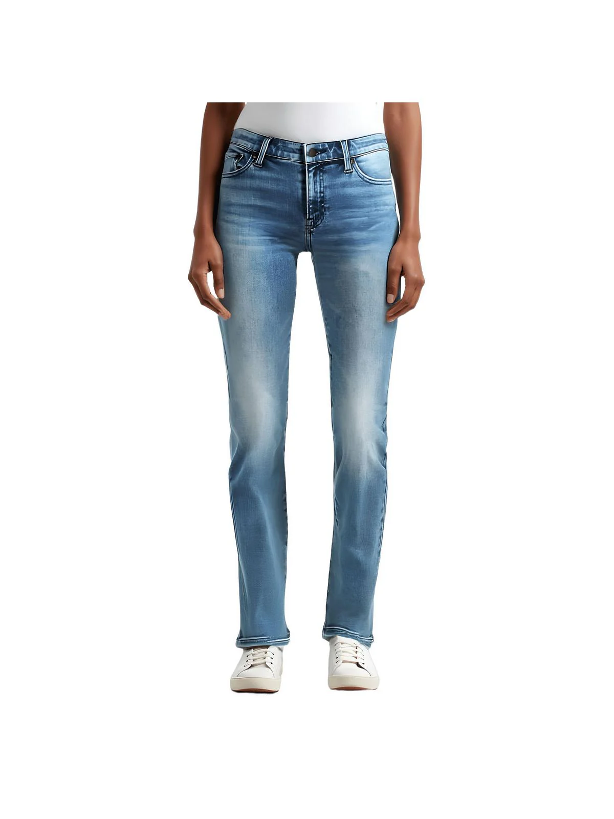 Sweet Womens Mid-Rise Medium Wash Straight Leg Jeans