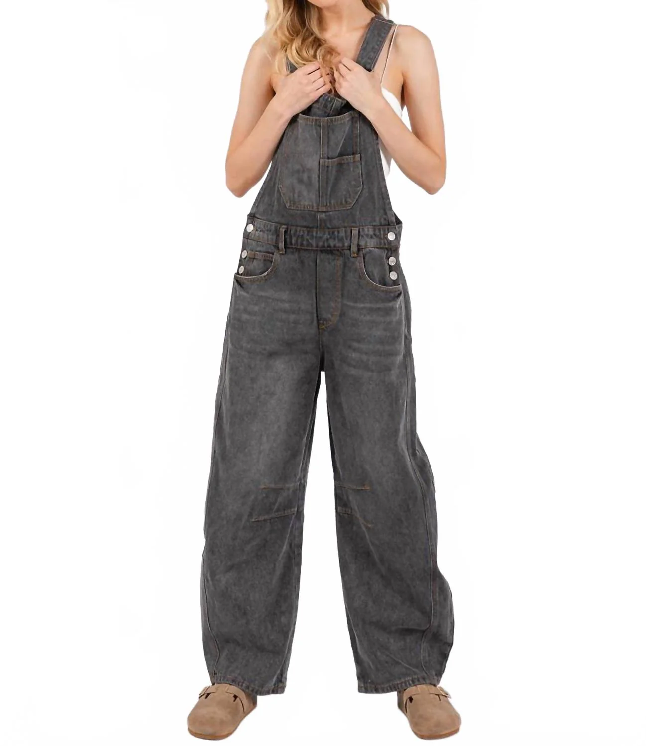 Washed Denim Jumpsuit In Black