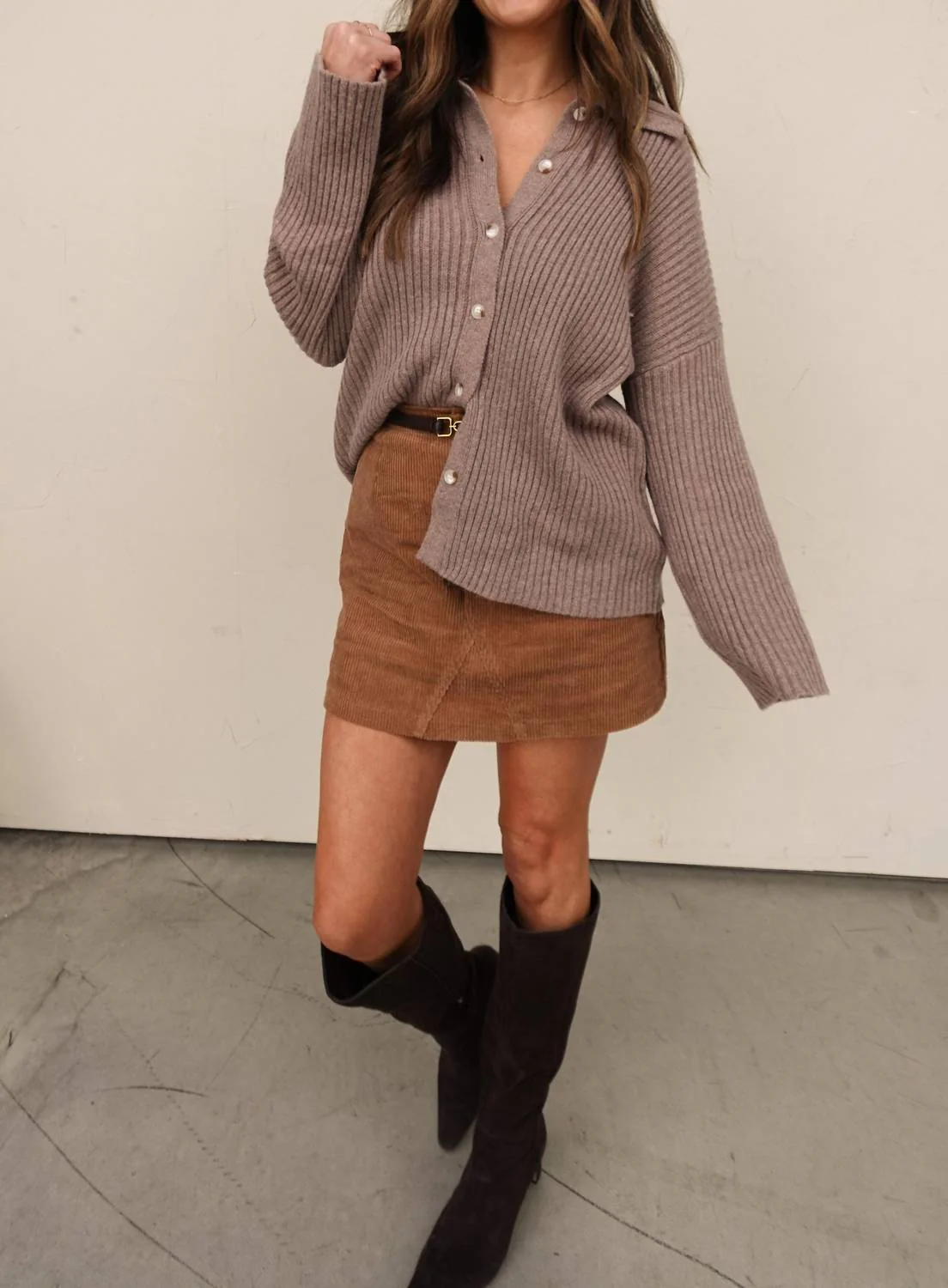 Corduroy Mini Skirt In Camel