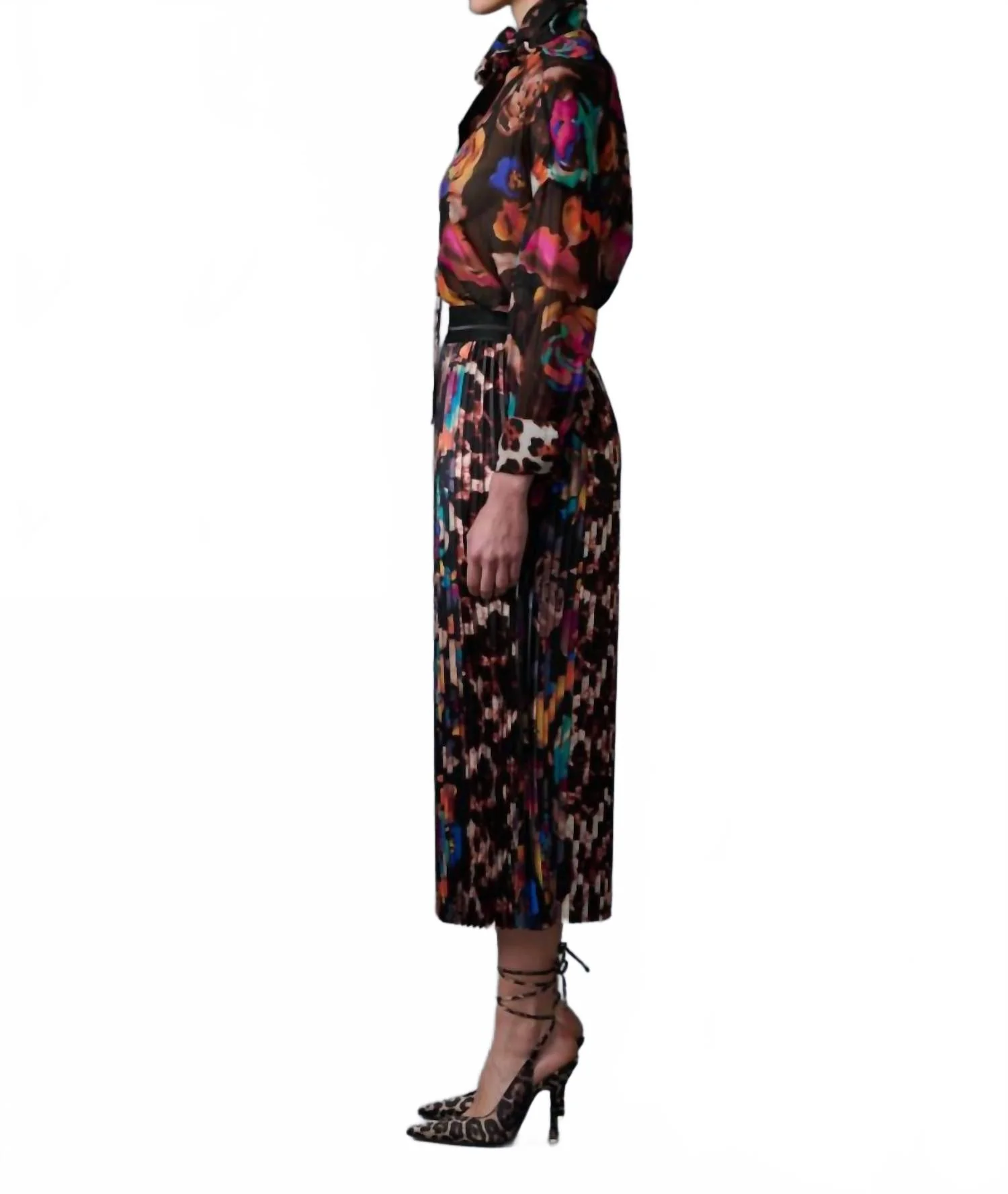 Electric Garden Pleated Skirt In Leopard Floral