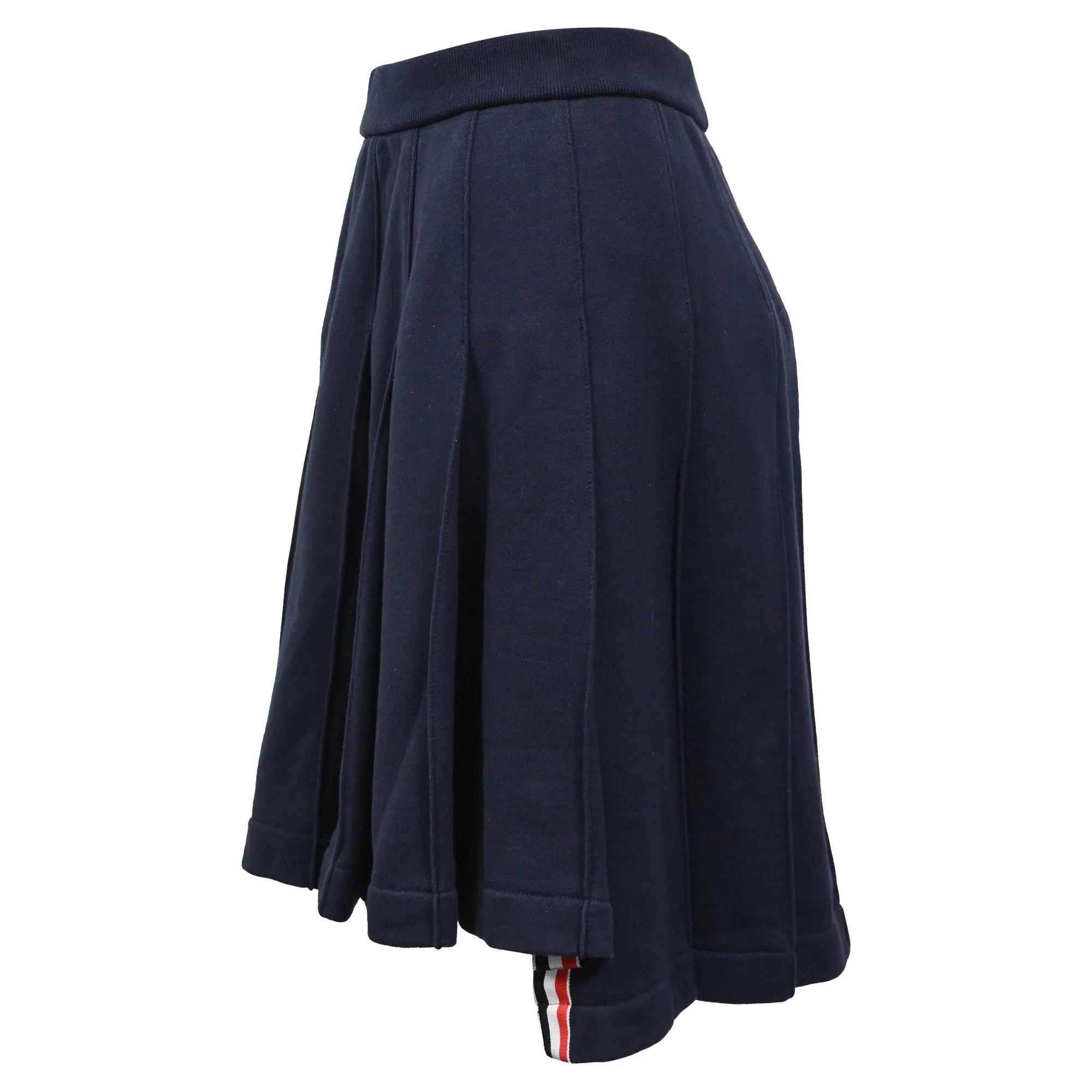Thom Browne Classic Loopback Pleated Mini Skirt in Navy Blue Cotton