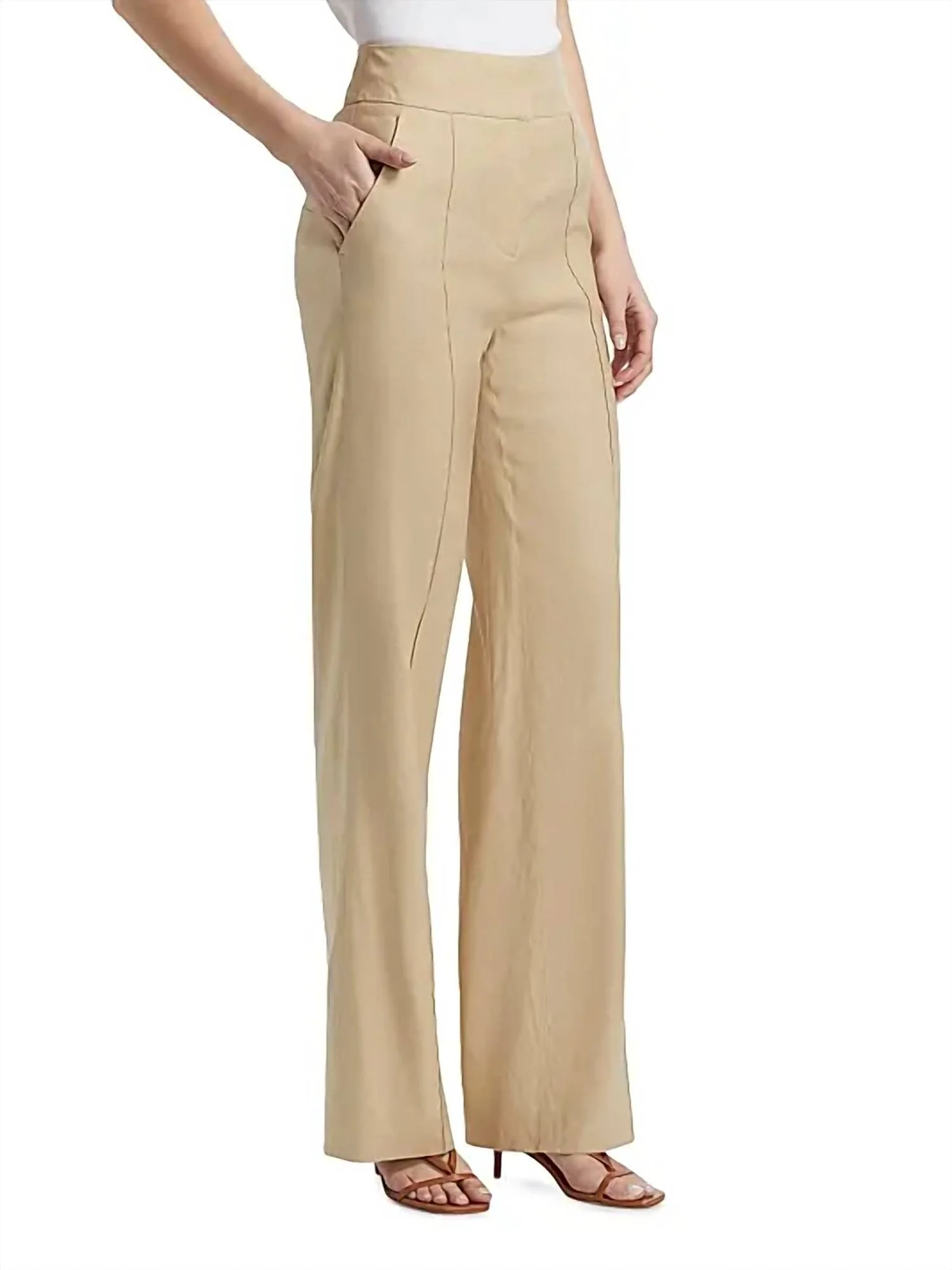 Cruz Stretch-Linen Pant In Stone Khaki