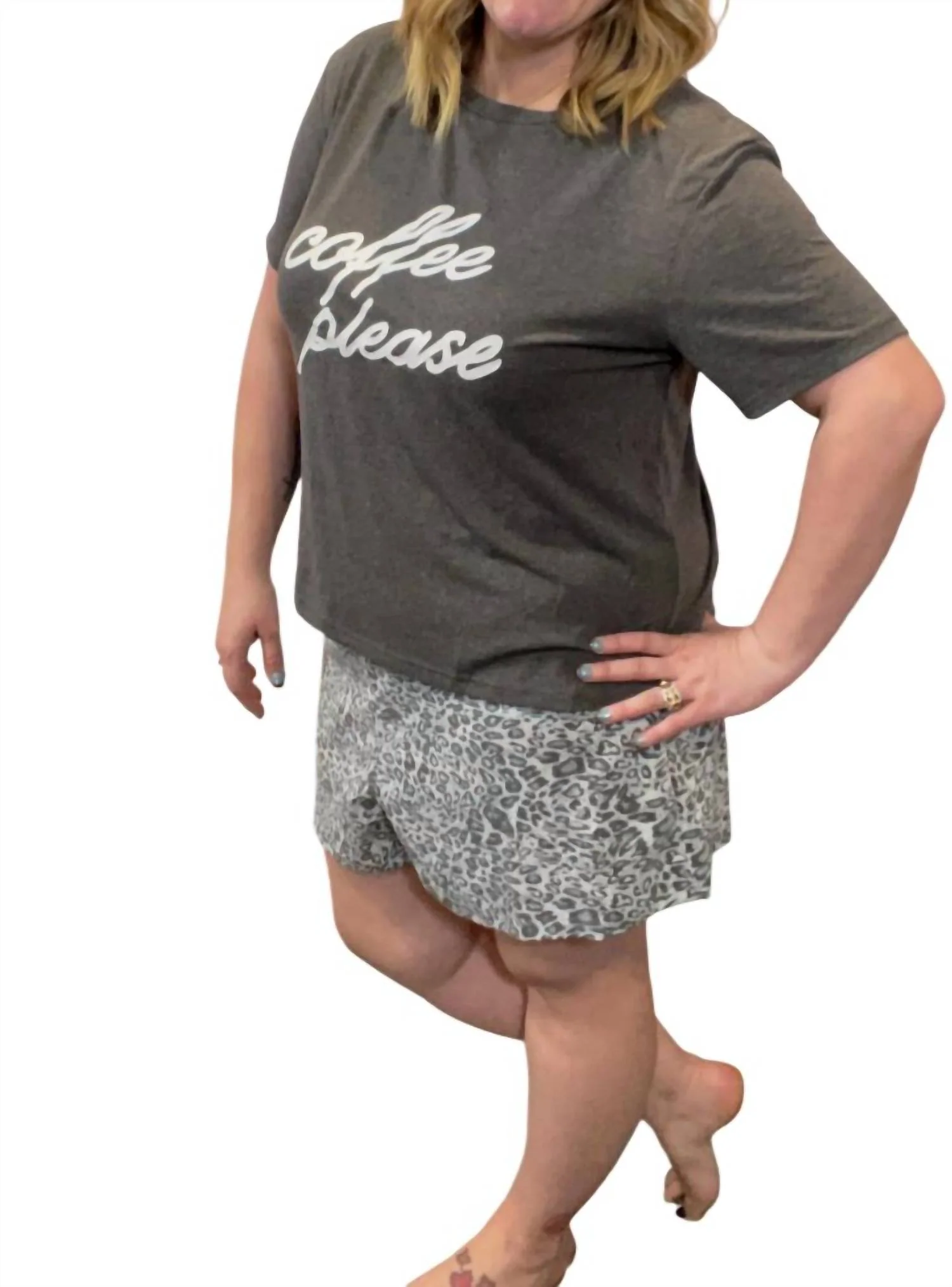 Coffee Please Pajama Set In Grey