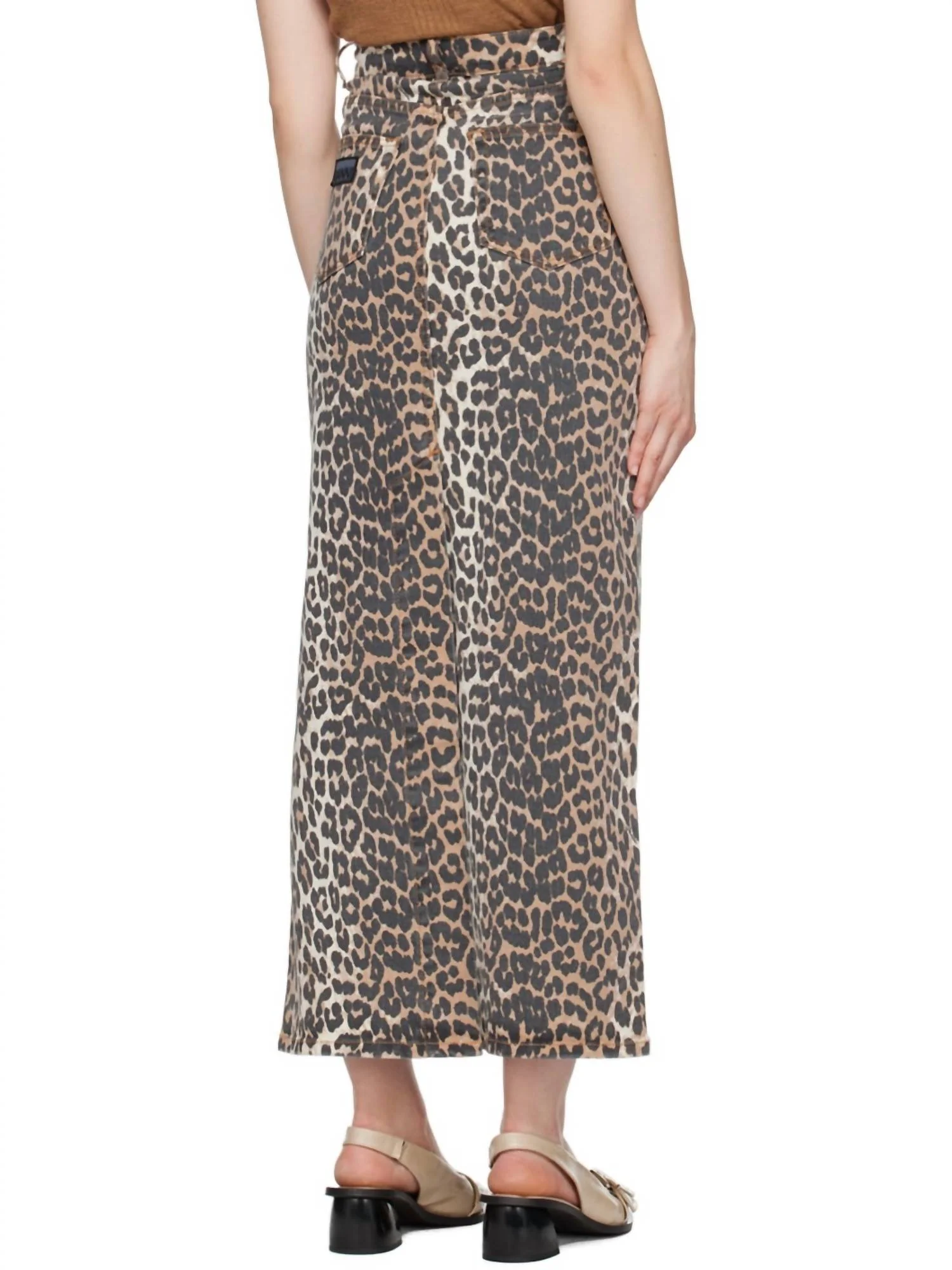 Print Denim Maxi Slit Skirt In Brown