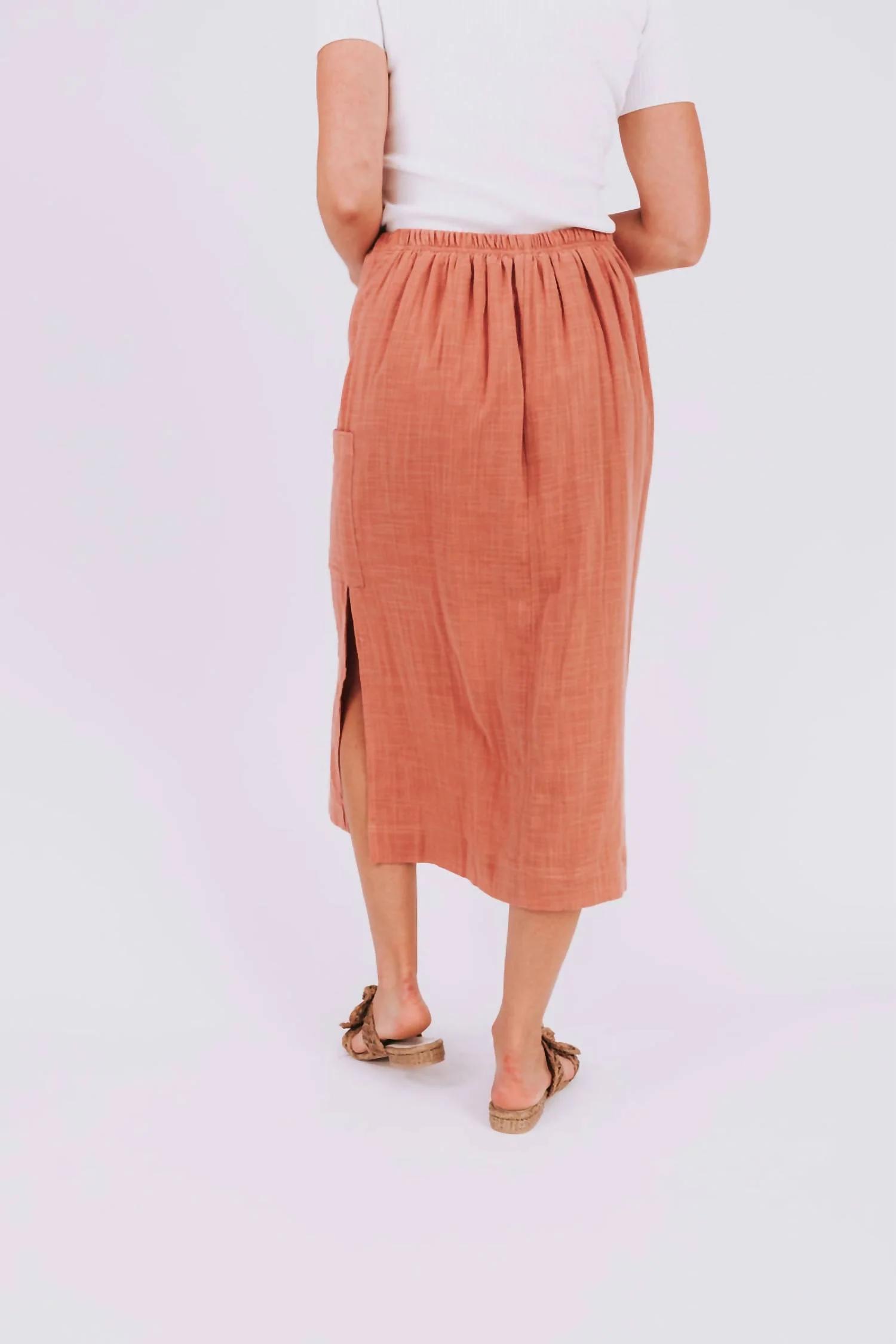 Braided Drawstring Linen Skirt In Rose