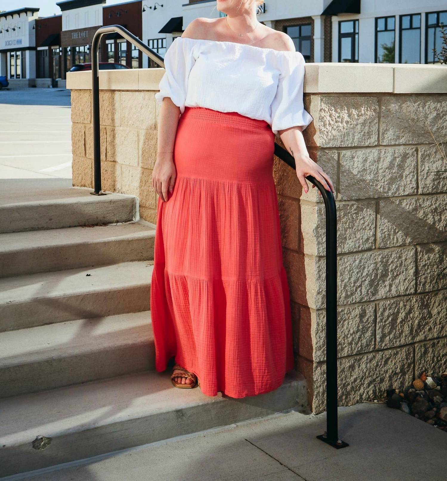 Sandy Double Gauze Maxi Skirt In Passionfruit Coral