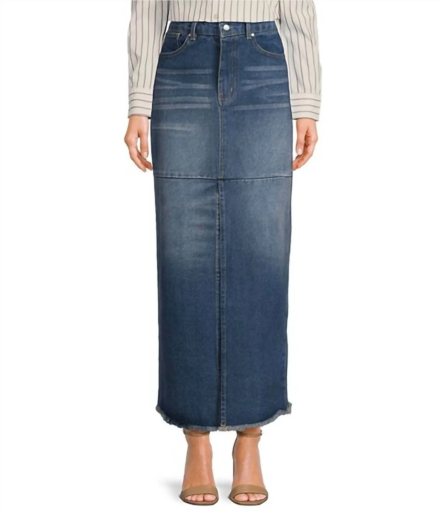 Front Slit Maxi Skirt In Denim