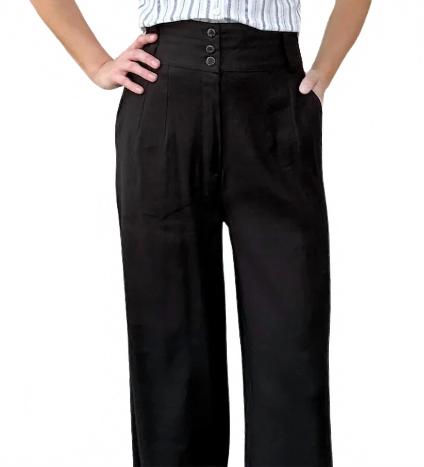 Linen Blend Wide Leg Pants In Black