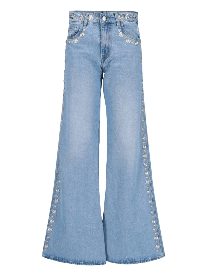 Wide-Leg Jeans – Light Blue Studded