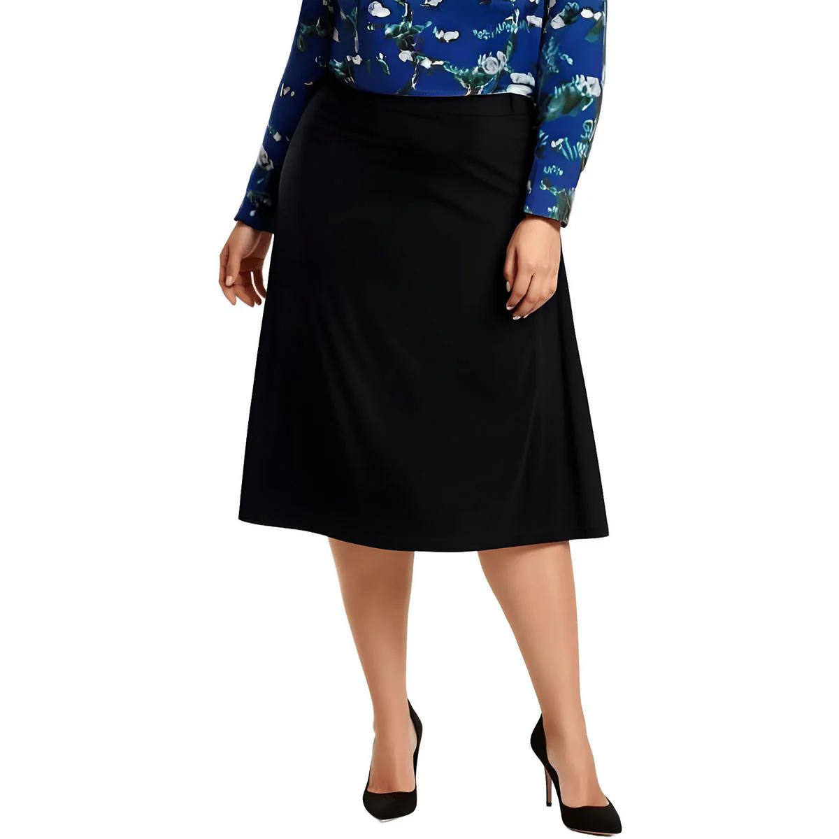 Plus Womens Solid Knit Midi Skirt