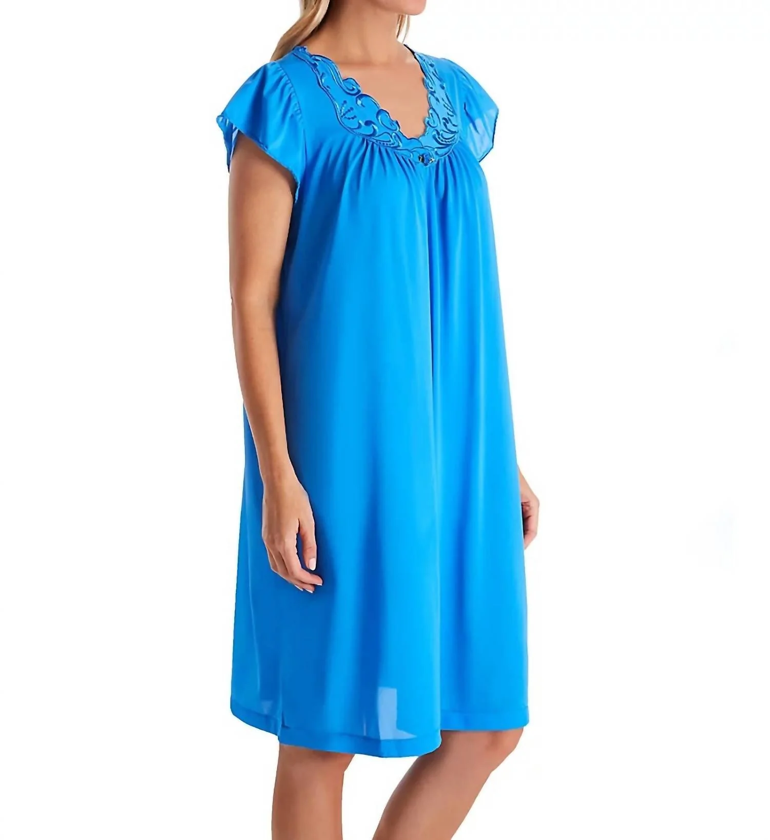 Rosebud Short Cap Sleeve Gown In Sapphire