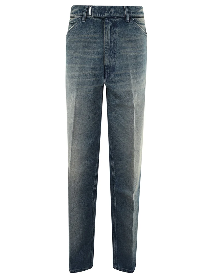 Distressed Straight-Leg Jeans