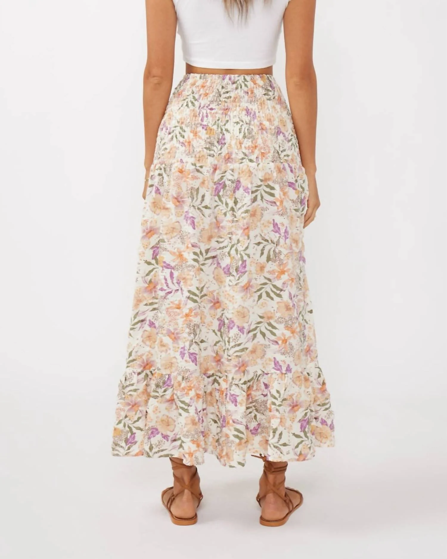 Convertible Floral Smocked Skirt In Cream/dusty Lilac