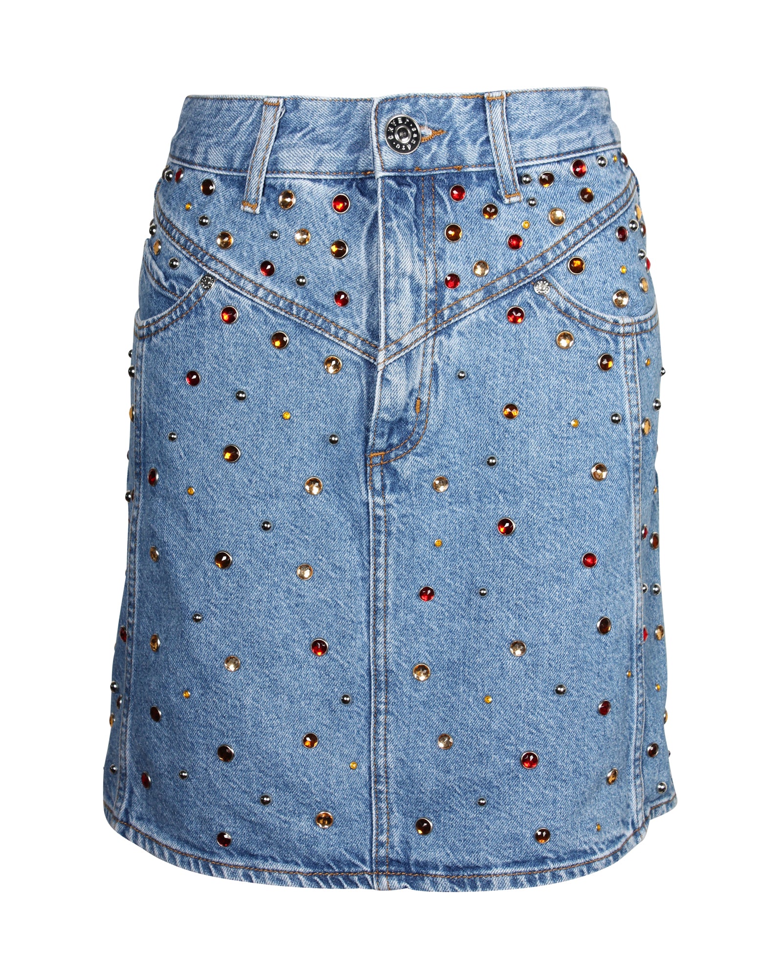 Sandro Paris Rubyn Stud-embellished Skirt in Blue Cotton Denim