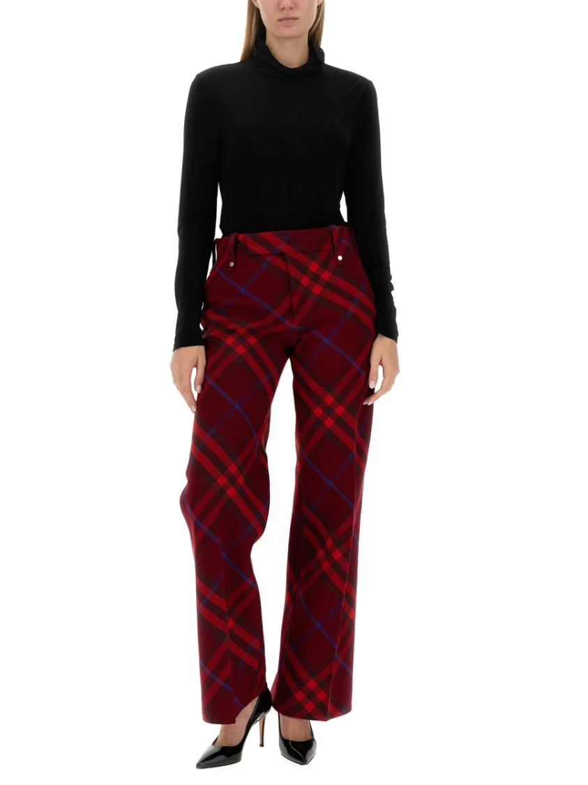 Plaid Wool Pants With High Waist And Straight Legs