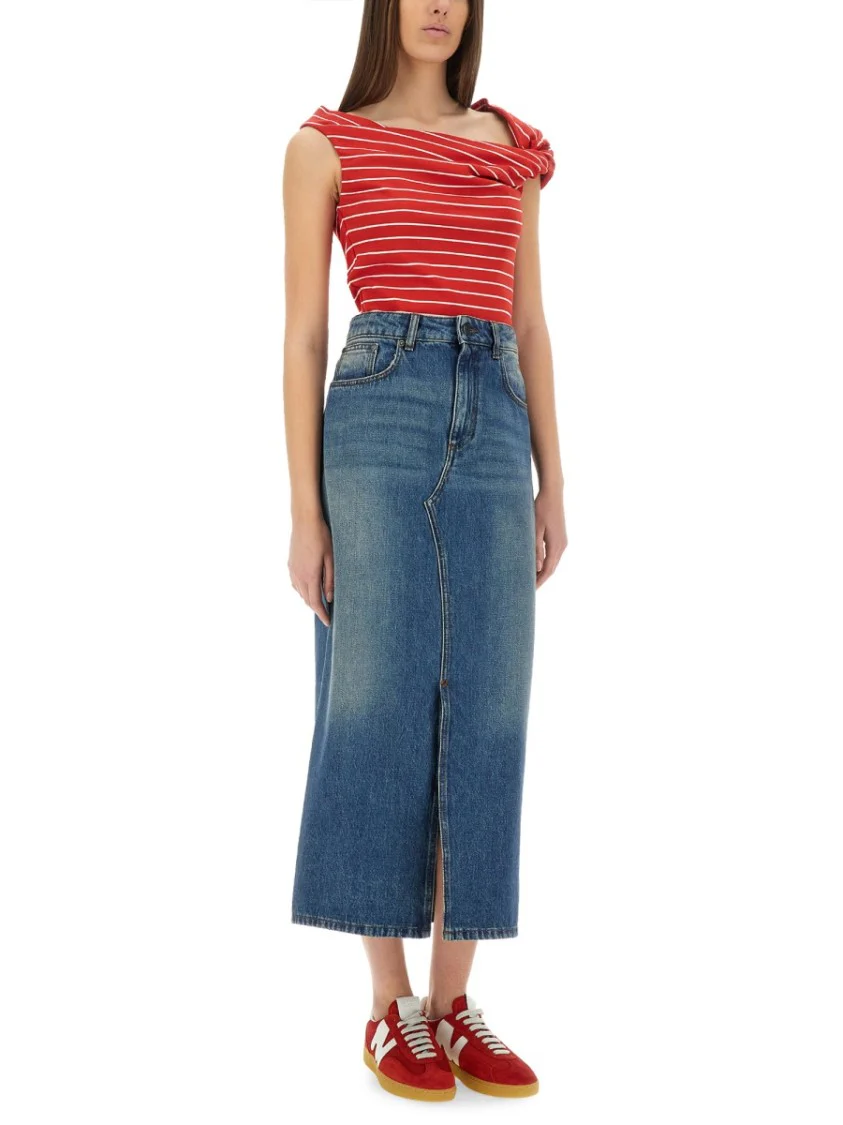 High-Waisted Denim Skirt With Front Slit