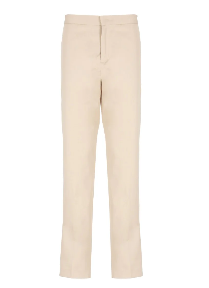 Tailored Beige Cotton Pants With Side Slit Pockets