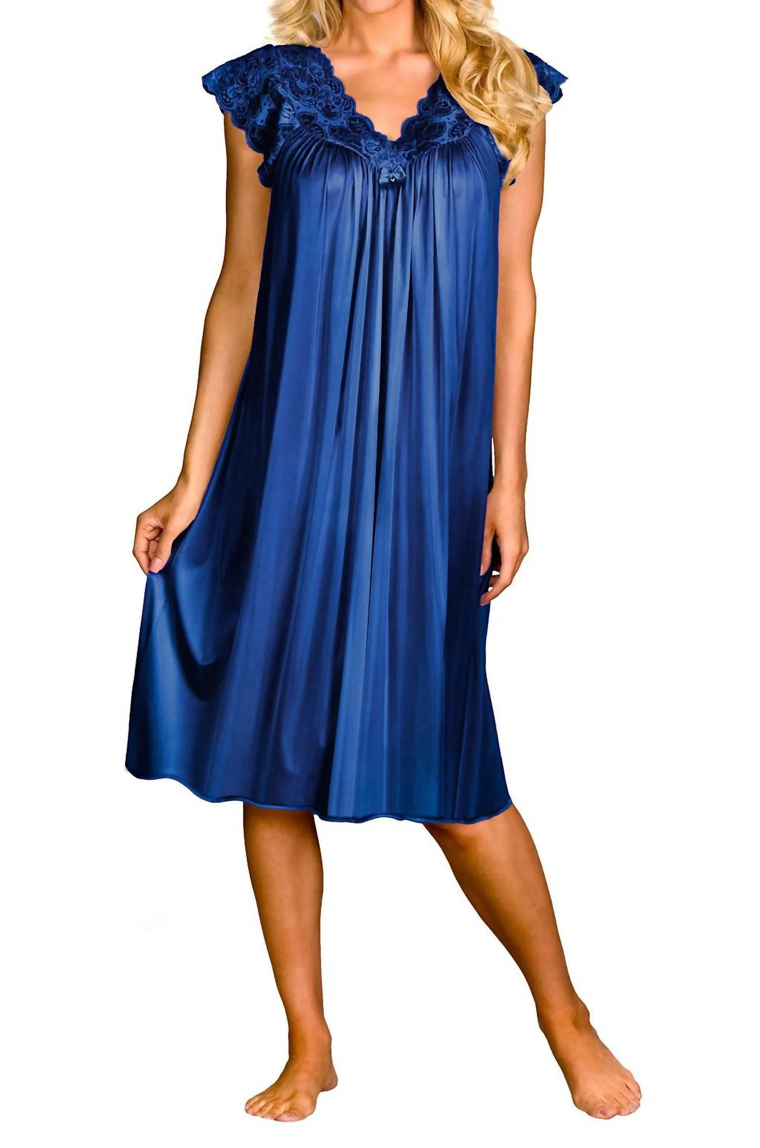 Short Lace Cap Sleeve Nightgown In Navy