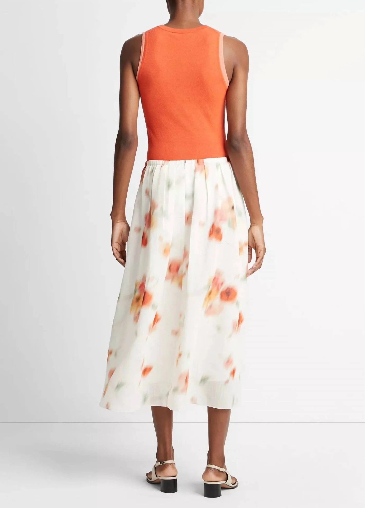 Poppy Blur Gathered Skirt In Cream Dusk