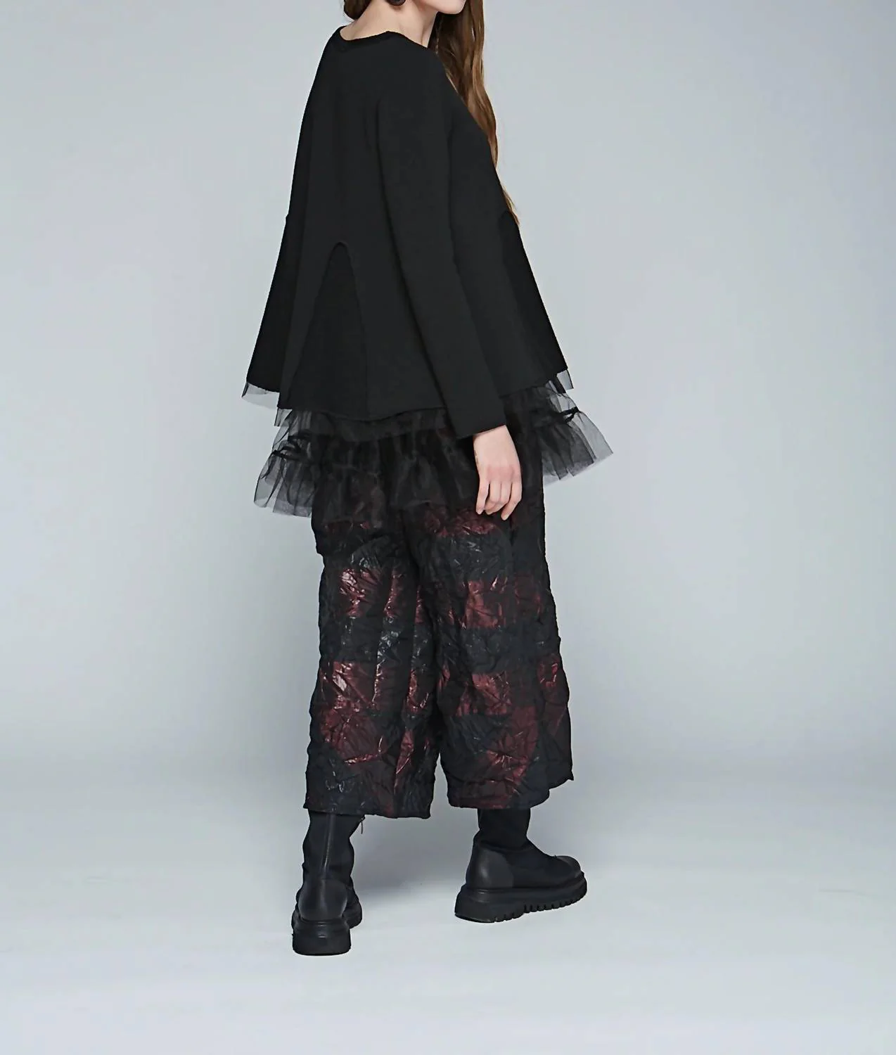 Stripe Wrinkled Pants In Burgundy/black