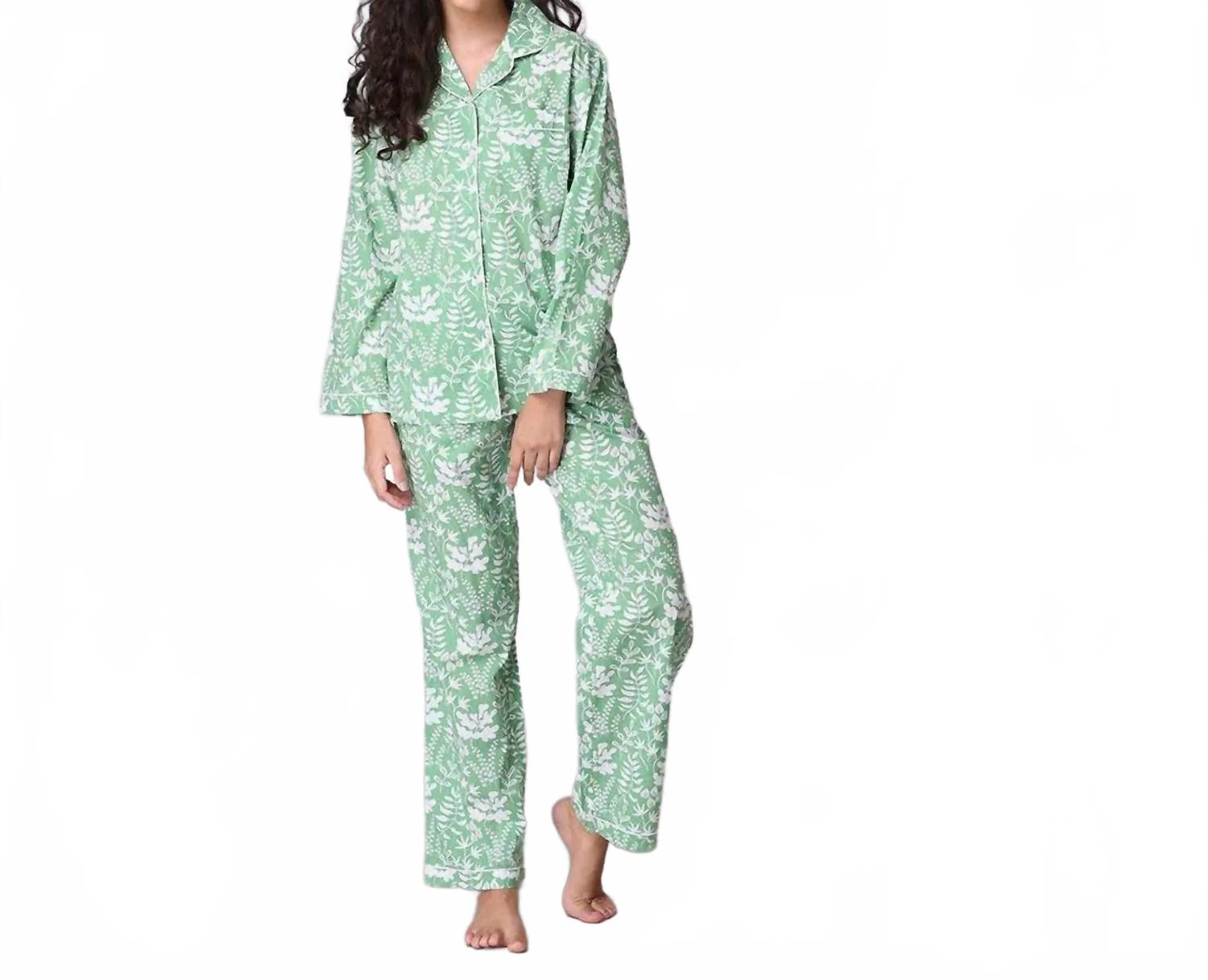 Miya Pajama Set In Green Botanical