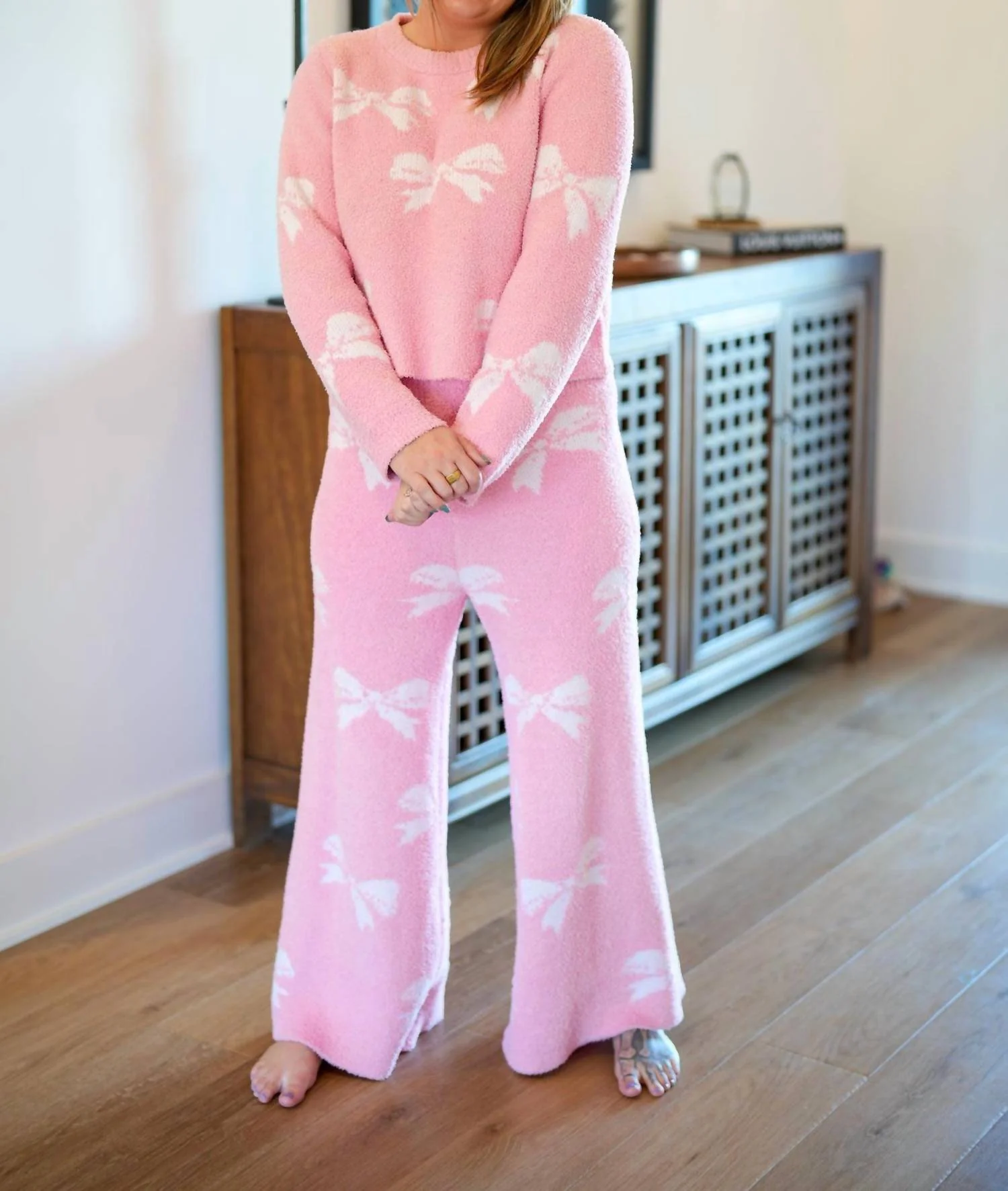 Sweet Escape Cammy Bow Lounge Set In Pink