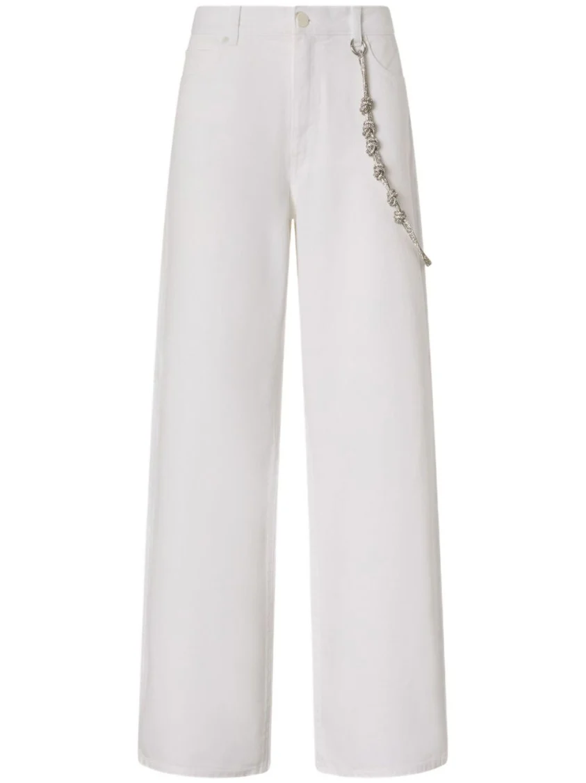 Relaxed Fit White Jeans With Side Chain Detailing