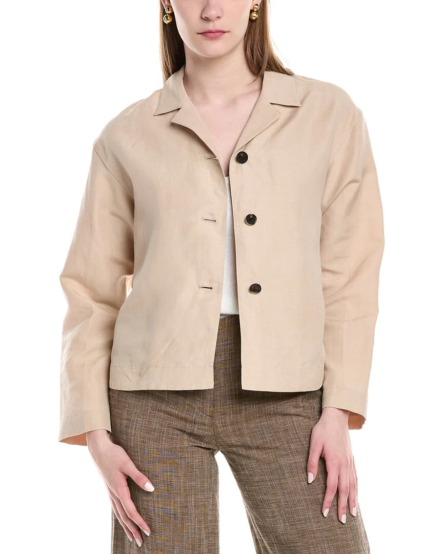 Lafayette 148 New York Drop Shoulder Silk & Linen-Blend Cropped Jacket