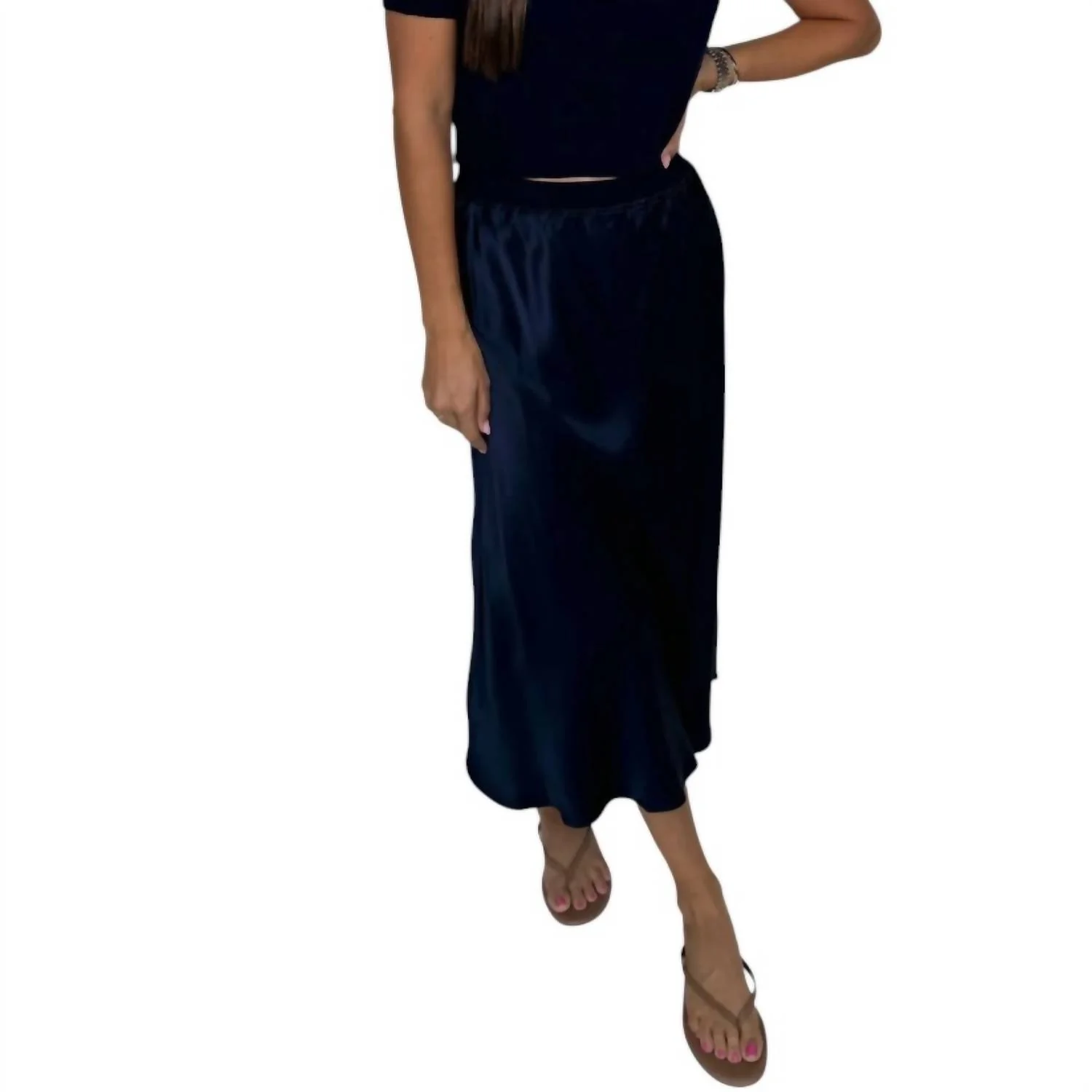 Women's Satin Midi Skirt In Navy