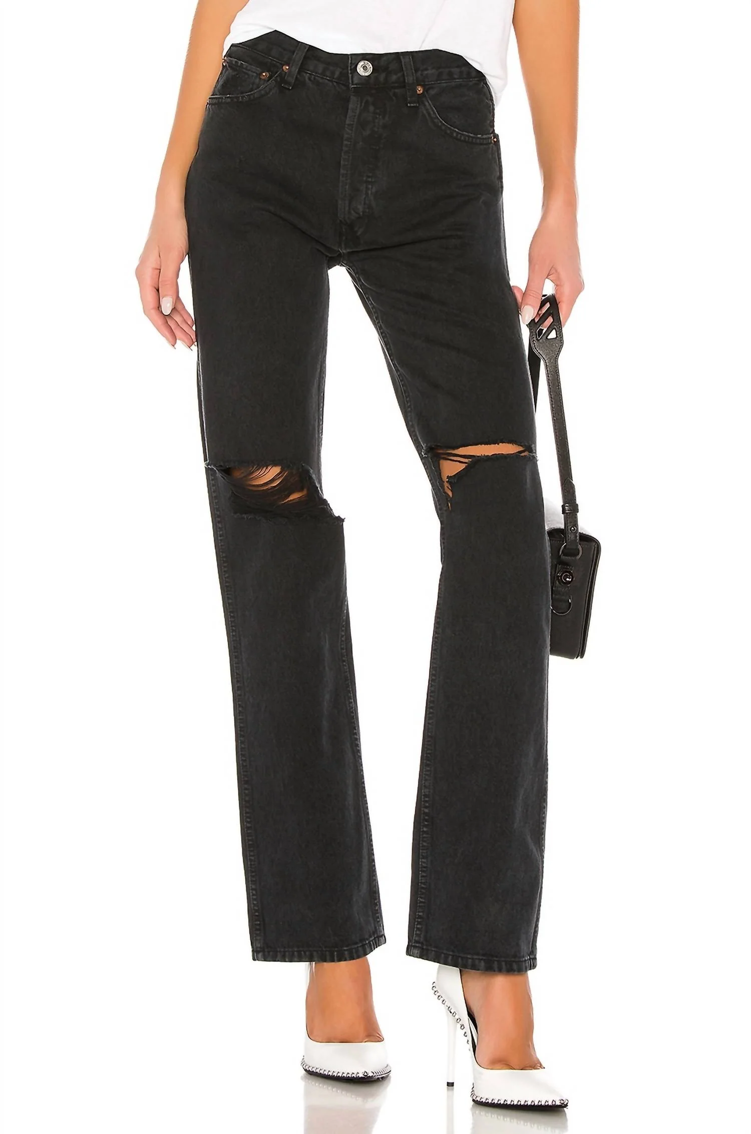 Originals High Rise Loose Jean In Washed Black With Rips
