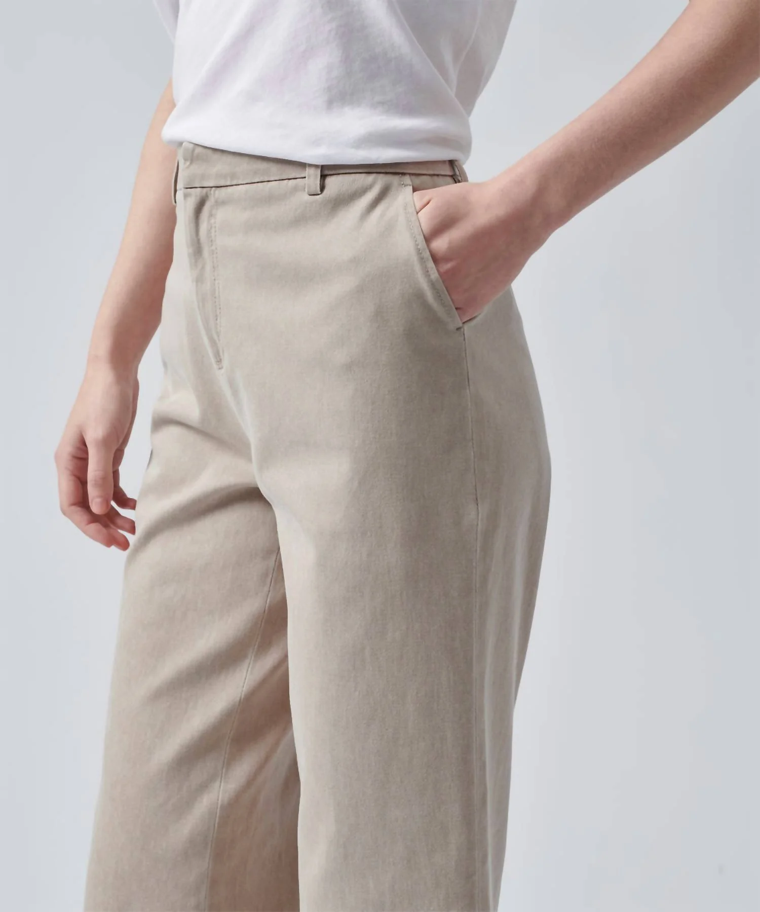 Garment Wash Cotton Twill Boyfriend Pants In Beach Pebble