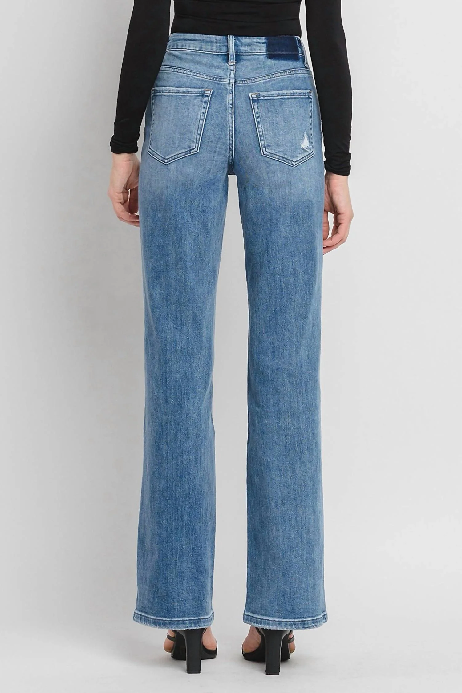 90's Vintage Flare High Rise Jeans In Medium Wash