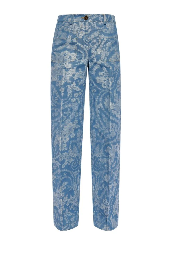Light Blue Floral Pattern Trousers